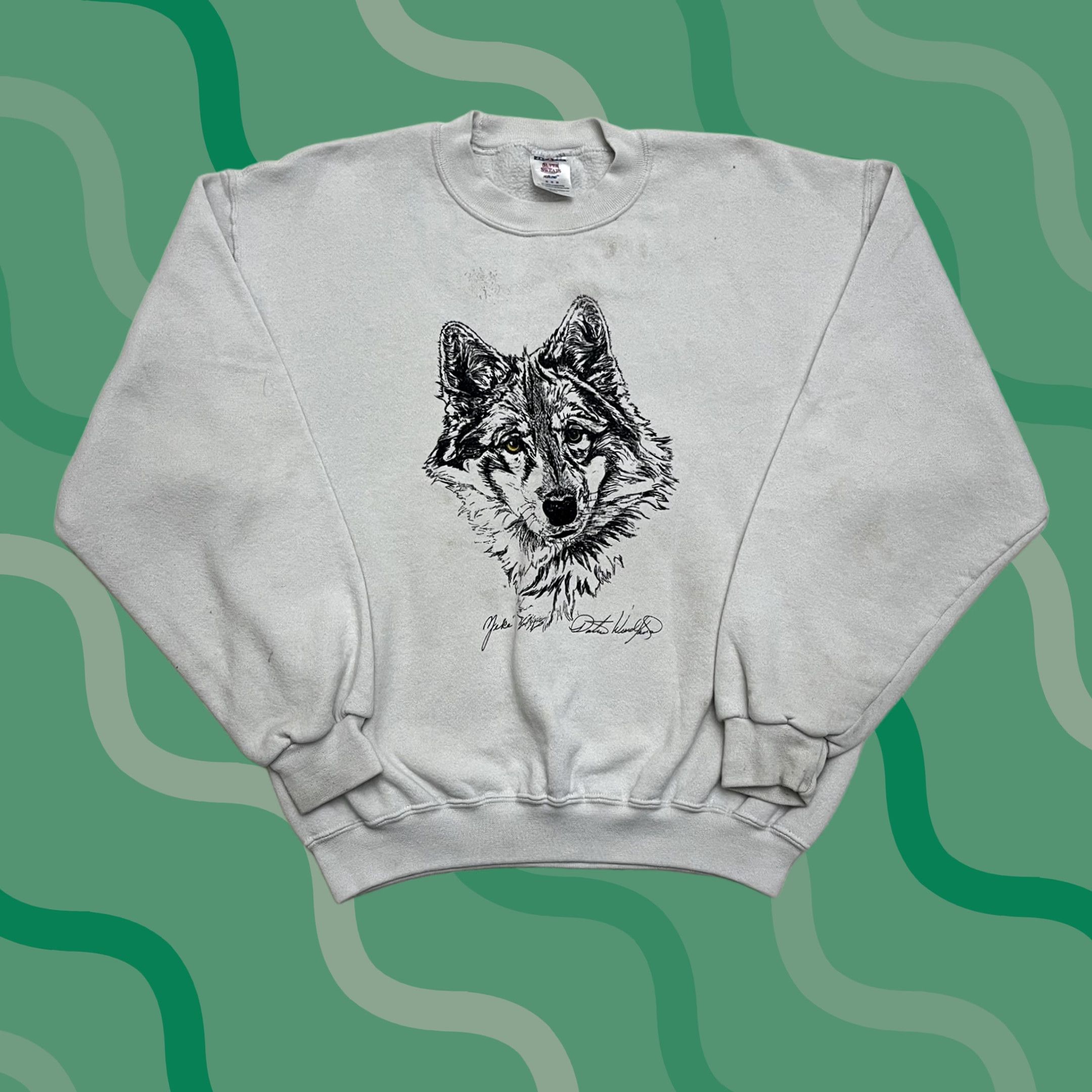 Jerzees VINTAGE Jerzees Super Sweats Sweatshirt Mens M Gray Graphic Print 90s Pullover Wolf Nature Animals Size US M / EU 48-50 / 2 - 1 Thumbnail