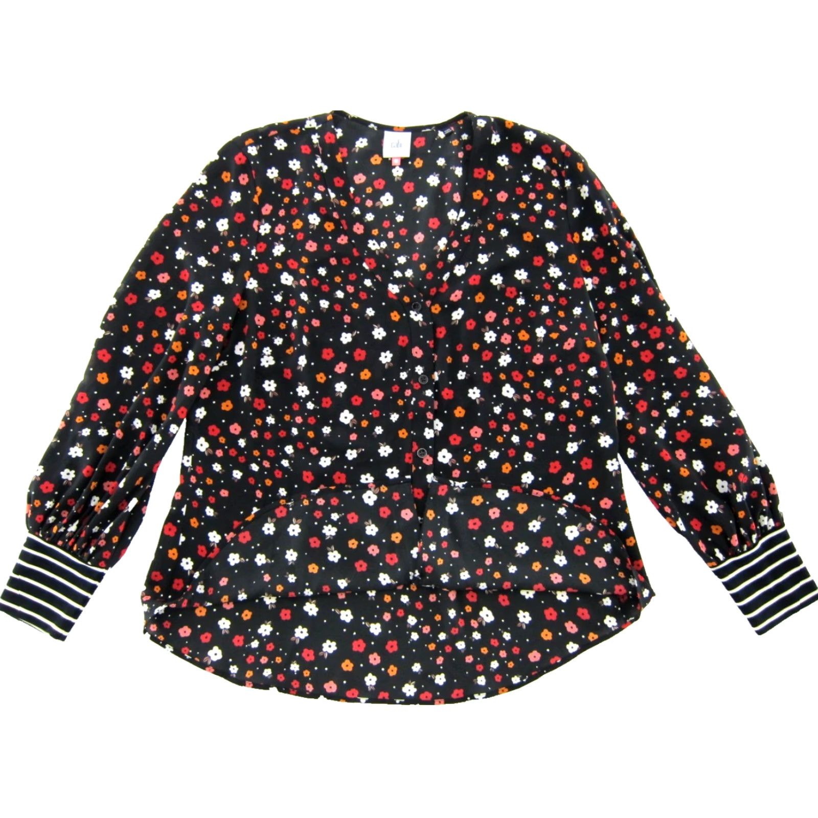 Vintage Cabi Blouse L Black Floral Button Down Long Sleeve V-Neck Women Size L / US 10 / IT 46 - 5 Thumbnail
