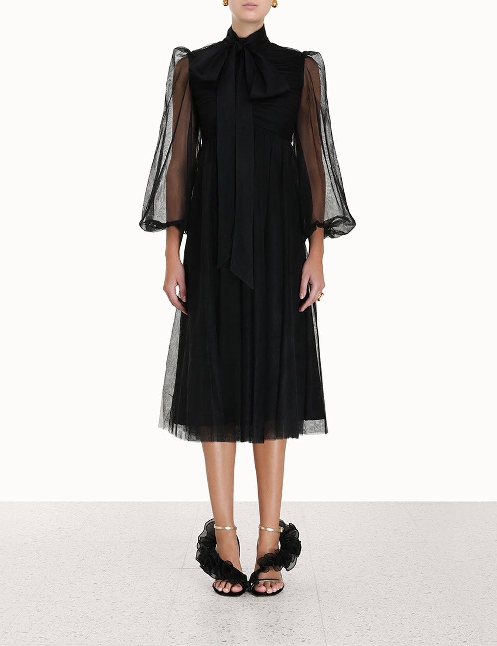 Zimmermann oc11z0425 Tulle Midi Dress in Black Size XL / US 12-14 / IT 48-50 - 2 Thumbnail