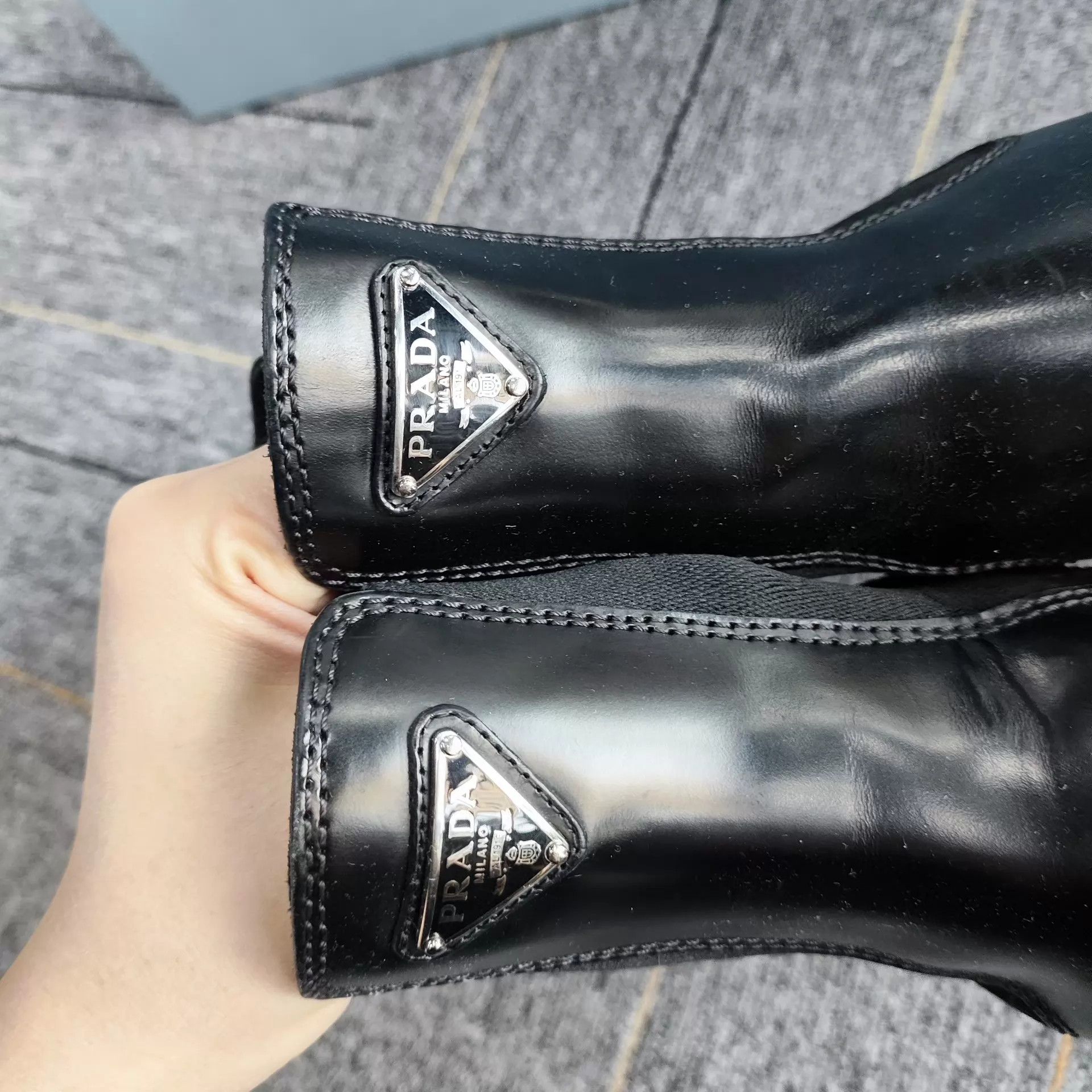 Prada PRADA leather fabric black short boots 35.5 Size US 5 / IT 35 - 3 Thumbnail