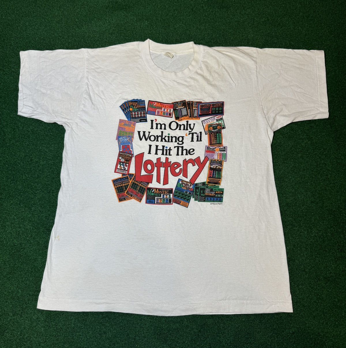 Vintage Vtg 90s Only Working Til I Hit The Lottery Gambling T Shirt Size US XL / EU 56 / 4 - 1 Thumbnail