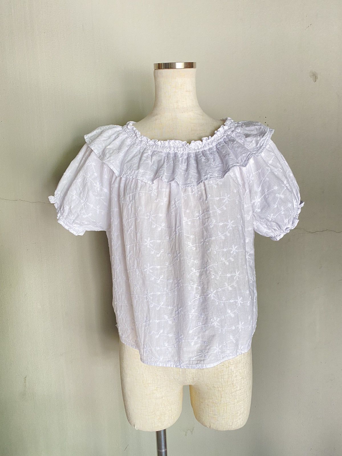 Nina Ricci Ricca ricca White Embroidered Puff Sleeve Blouse Size M / US 6-8 / IT 42-44 - 10 Thumbnail