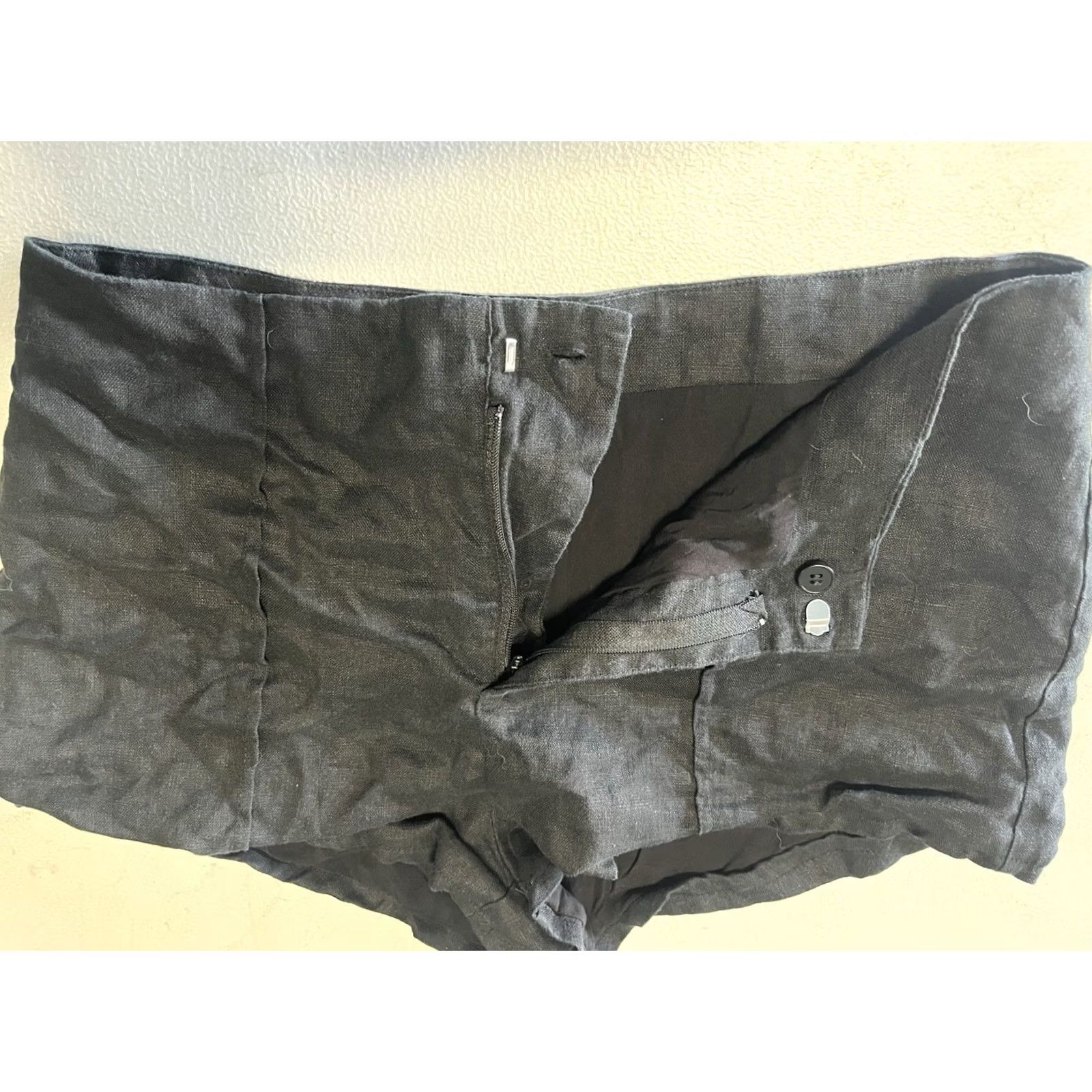 Vintage Olivaceous Linen Black Women's Shorts L Casual Flat Front Pockets Beach Bohemian 100% Linen Regular Fit Size 36" / US 14 / IT 50 - 5 Thumbnail