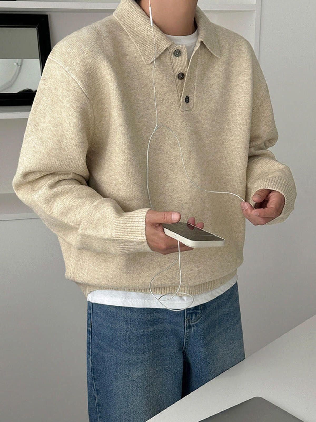 Vintage Brown Knit Henley Sweater, Classic Fit Pullover Size US M / EU 48-50 / 2 - 6 Thumbnail