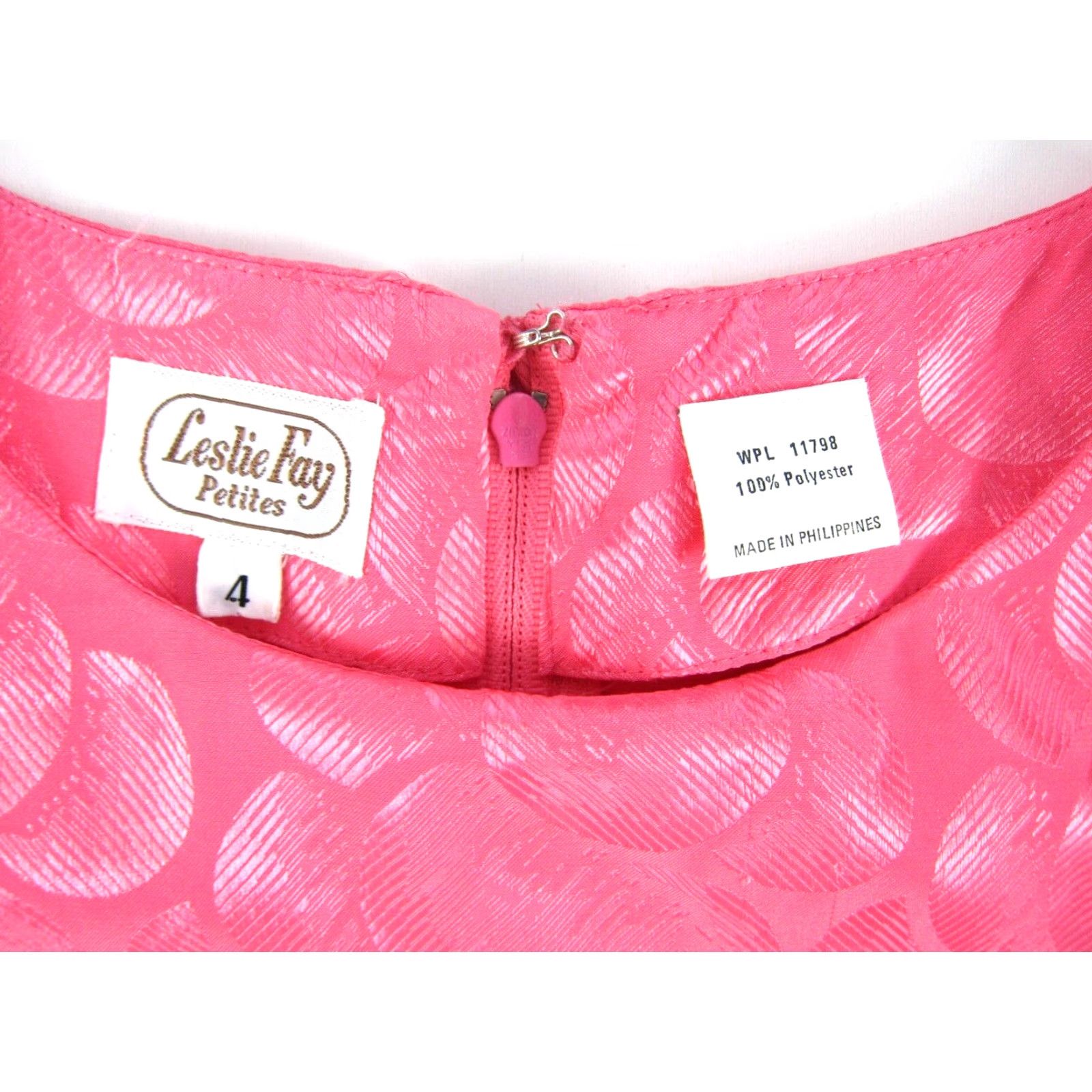 Vintage NWT Leslie Fay Pink Silky Short Sleeve Sheath Shift Midi Dress 4/S Size 27" / US 4 / IT 40 - 3 Thumbnail