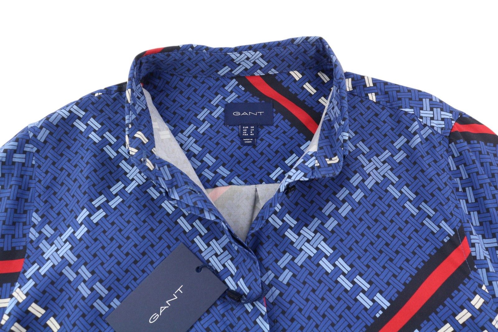 SIGNATURE WEAVE EU38 Blue Patterned Satin Shirt 85147