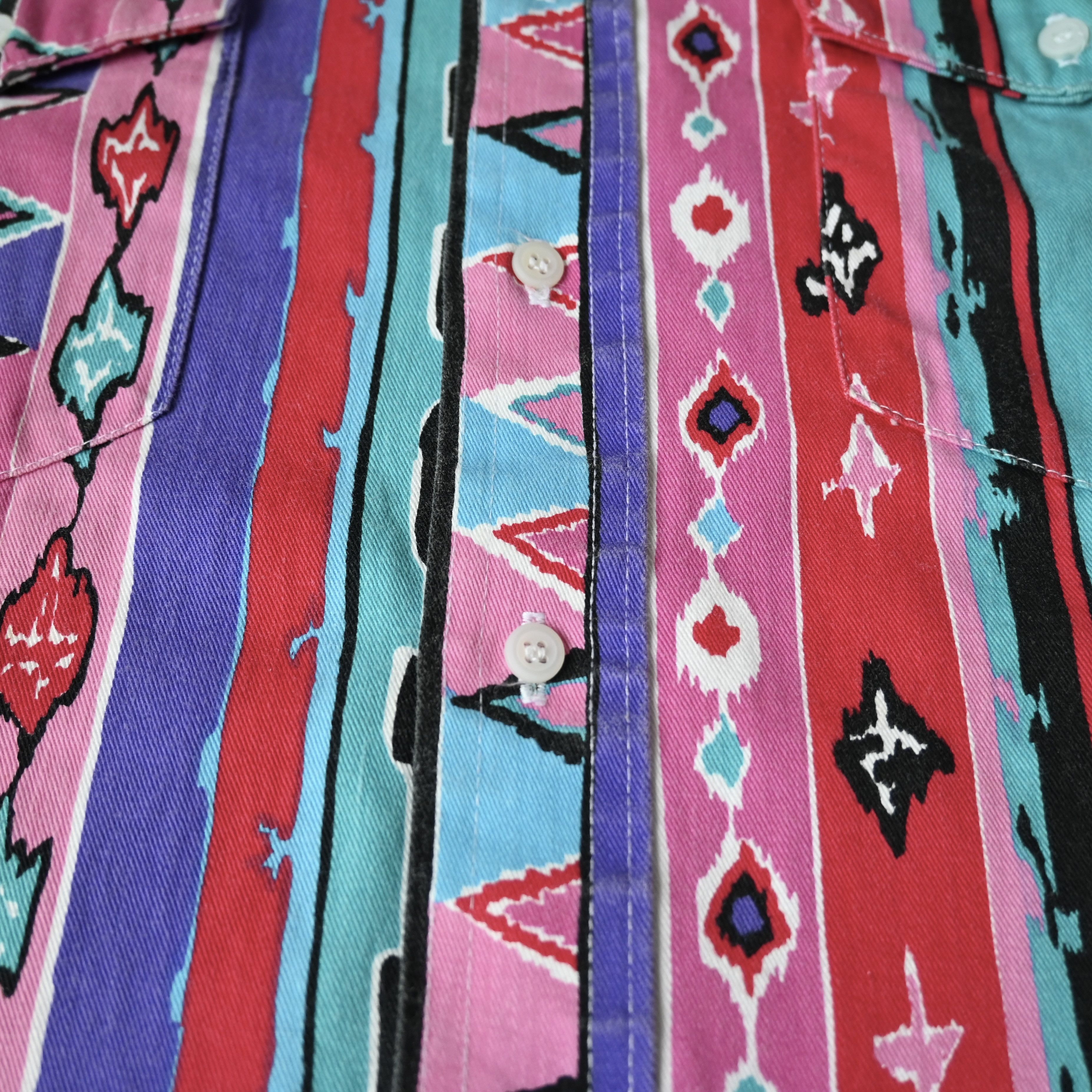 Vintage VTG Wrangler Aztec Navajo multi striped cotton western shirt Size US L / EU 52-54 / 3 - 7 Thumbnail