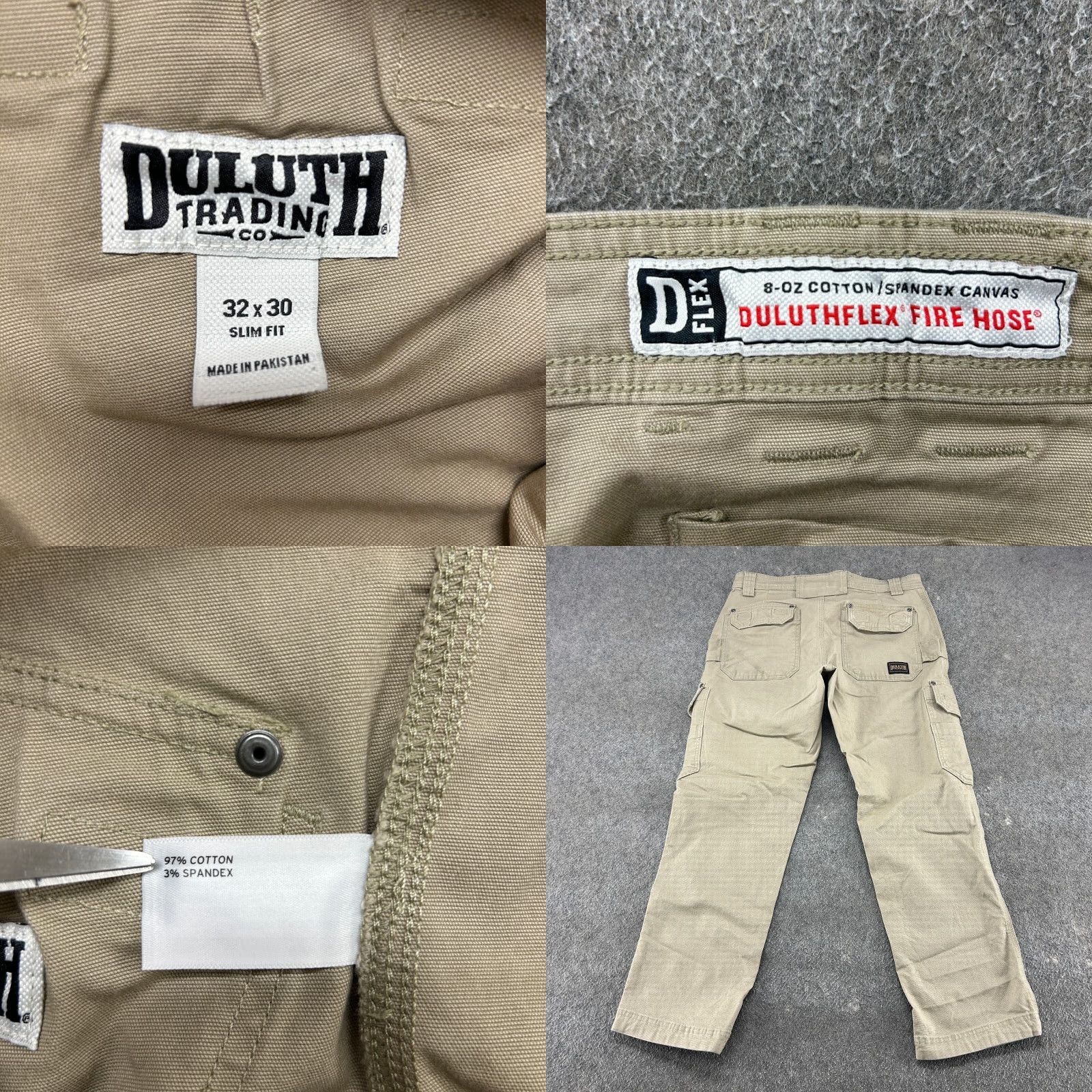 Vintage Duluth Pants Mens 32x30 Beige Slim Fit DFlex Fire Hose Canvas Stretch Cargo Straight Front Zip Pockets Logo Size US 32 / EU 48 - 8 Thumbnail