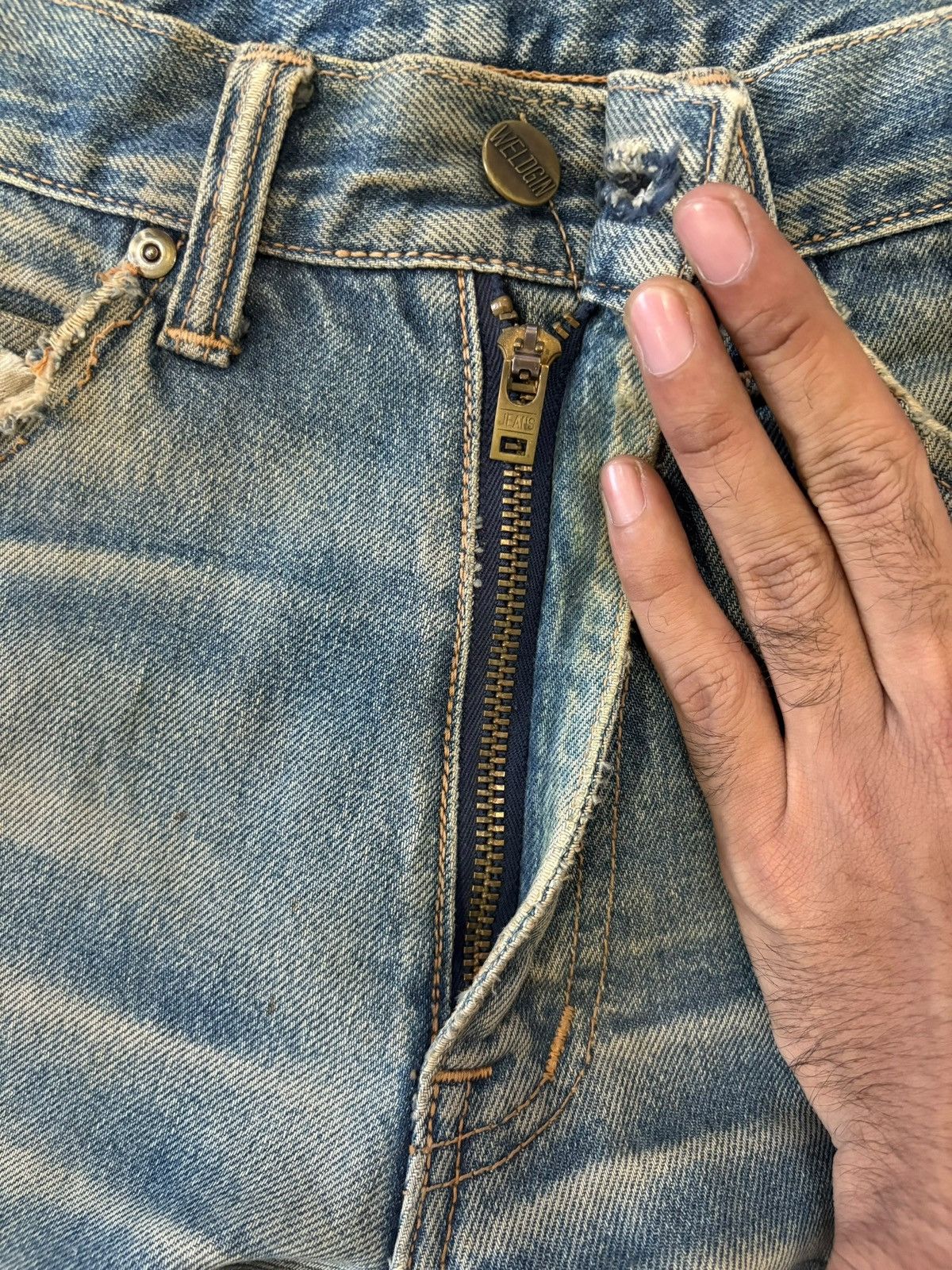 If Six Was Nine Vintage 90s Japanese Super Mud Wash Distress Flare Jeans Size US 27 - 3 Thumbnail