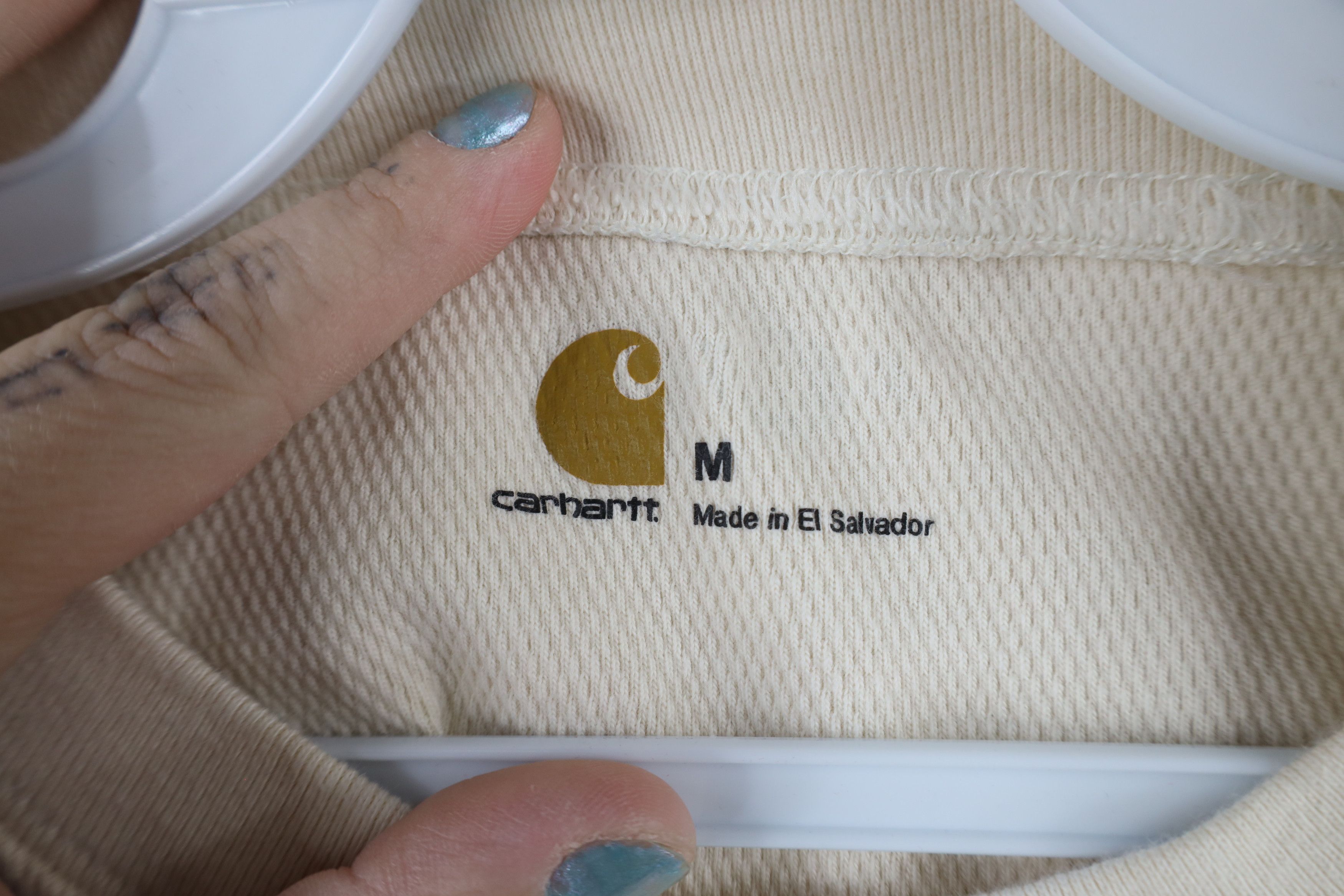 Carhartt × Vintage Vintage Carhartt Thermal Knit Long Sleeve T-Shirt Cream Size US M / EU 48-50 / 2 - 7 Thumbnail