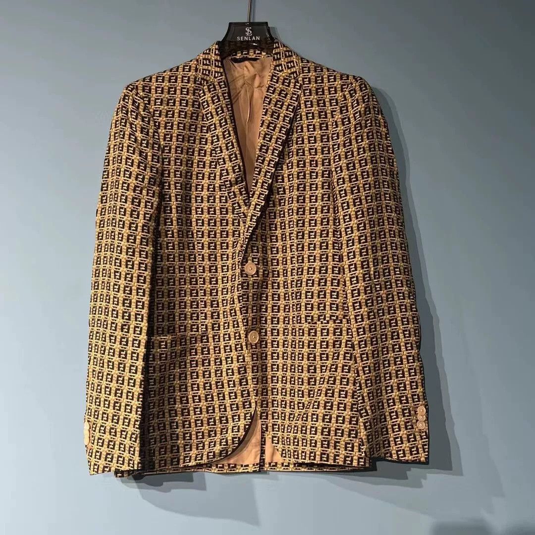Fendi Fendi Gold Thread Logo Pattern Suit Jacket Size US S / EU 44-46 / 1 - 1 Thumbnail