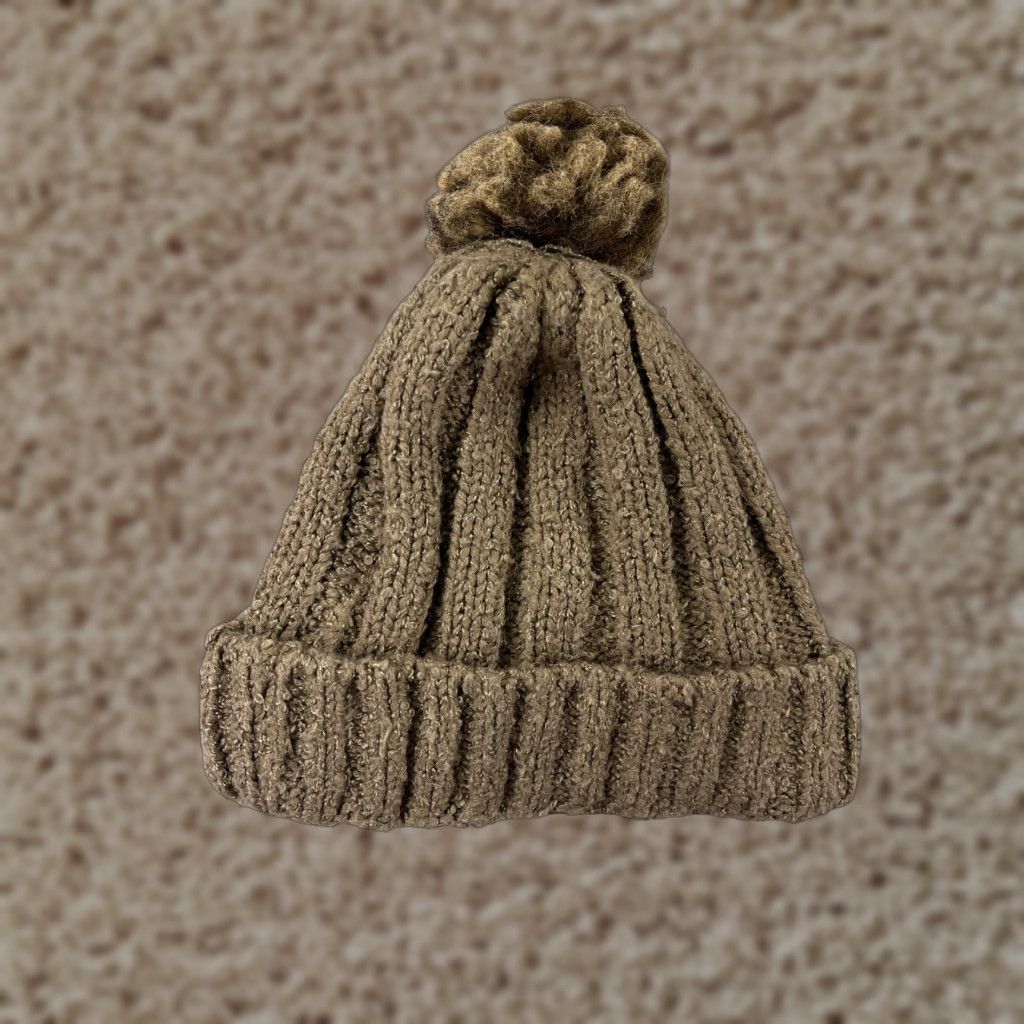 Vintage Unbranded Beanie Hat Adult One Size Brown Knit Acrylic Poly Lined Ski Pom Size ONE SIZE - 1 Thumbnail
