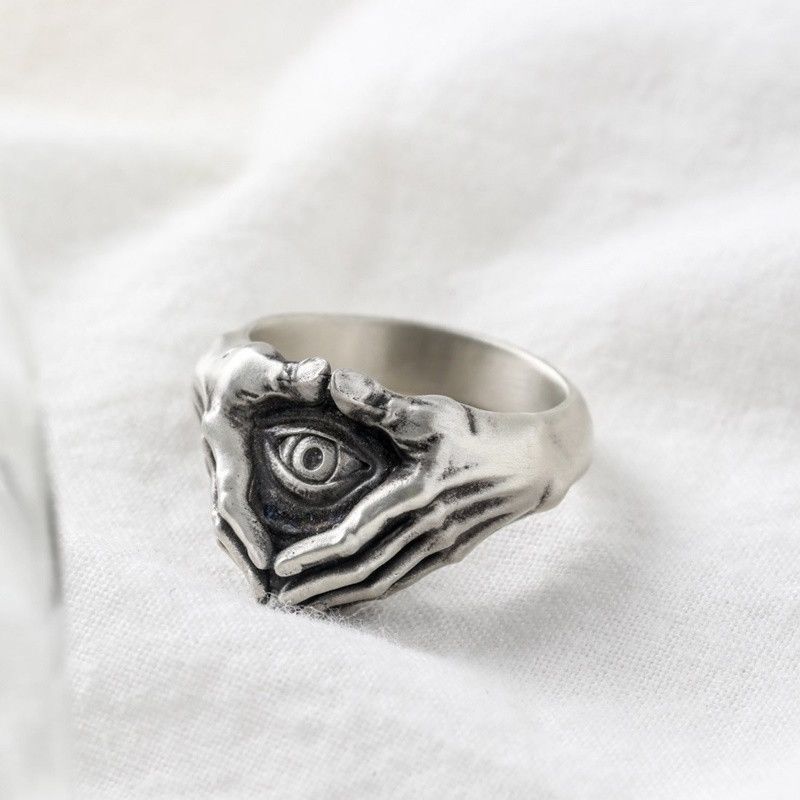 Sterling Silver × Vintage Resizable 925 Sterling Silver Hand Eye Ring Size ONE SIZE - 1 Thumbnail