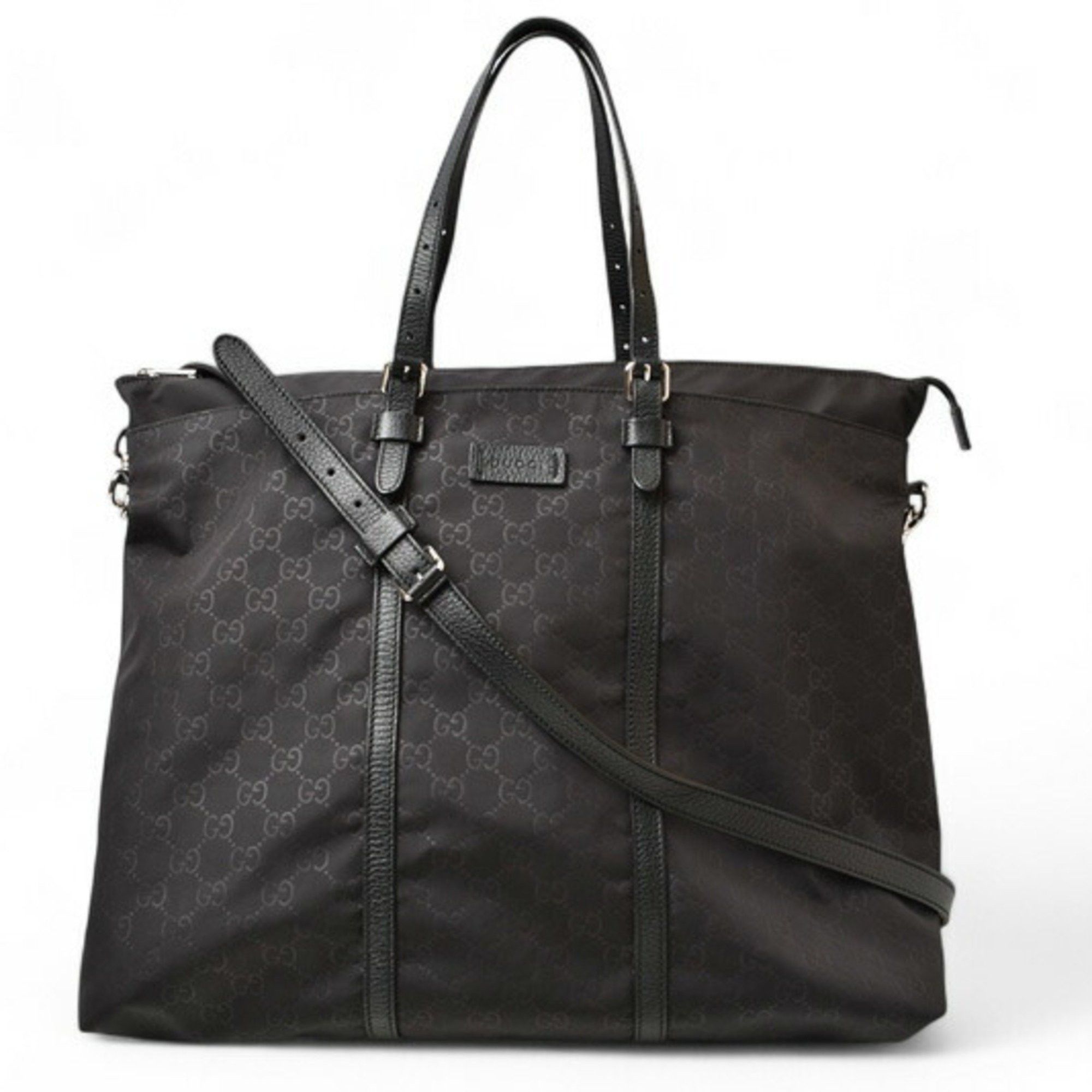 Gucci Tote Bag Shoulder 2Way Gucci Guccissima Nylon Leather GG Pattern Black 387068, Women's