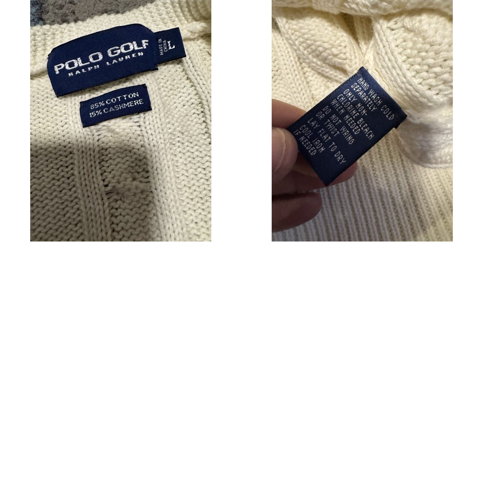 Polo Ralph Lauren VINTAGE Polo Ralph Lauren Sweater Cable Knit Cotton Cashmere Cream Mens L Crew Neck Pullover Size US L / EU 52-54 / 3 - 9 Thumbnail