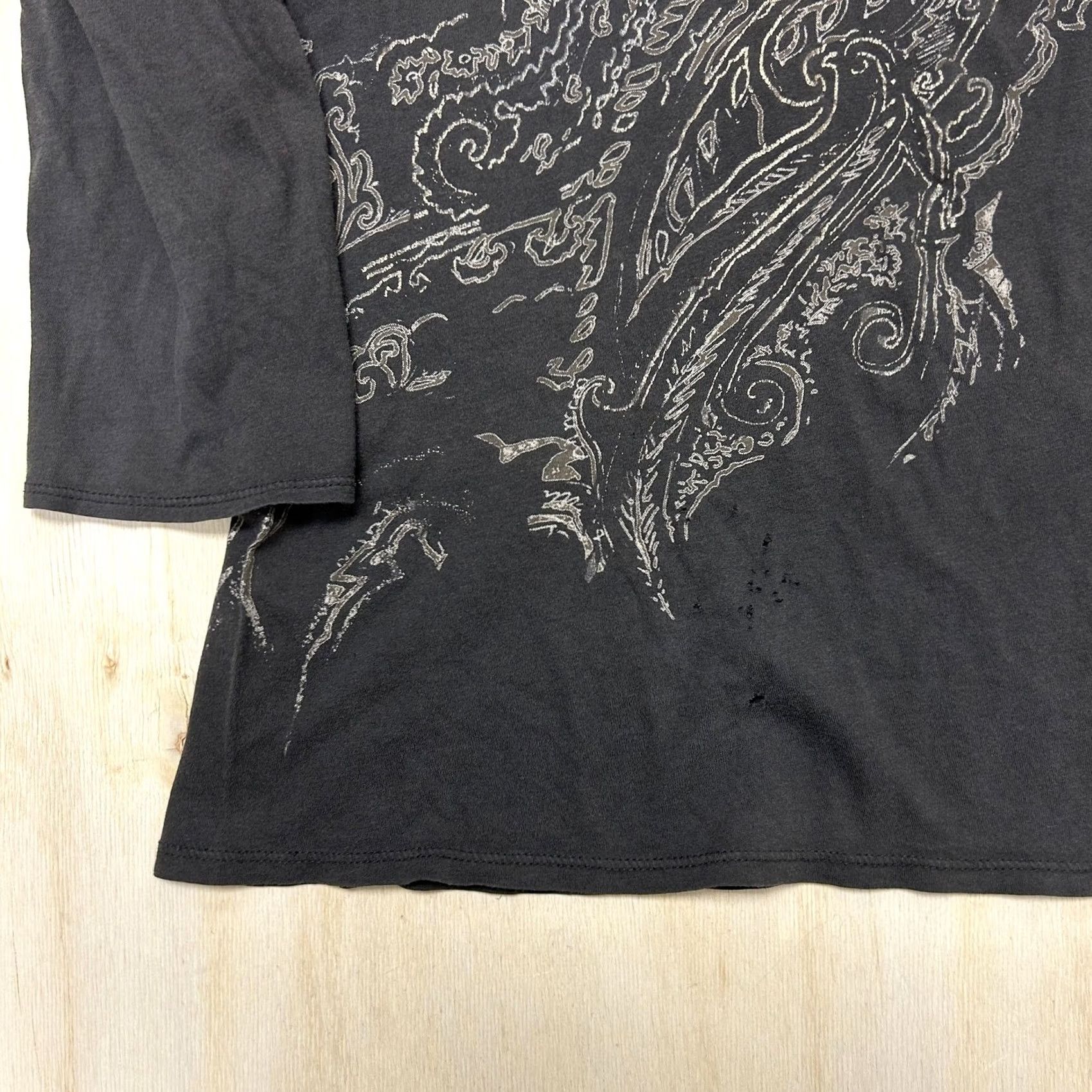 Vintage Tahari Shirt Womens Large Gray Paisley V Neck 3/4 Sleeve Cotton Tee Top Y2K Size L / US 10 / IT 46 - 3 Thumbnail