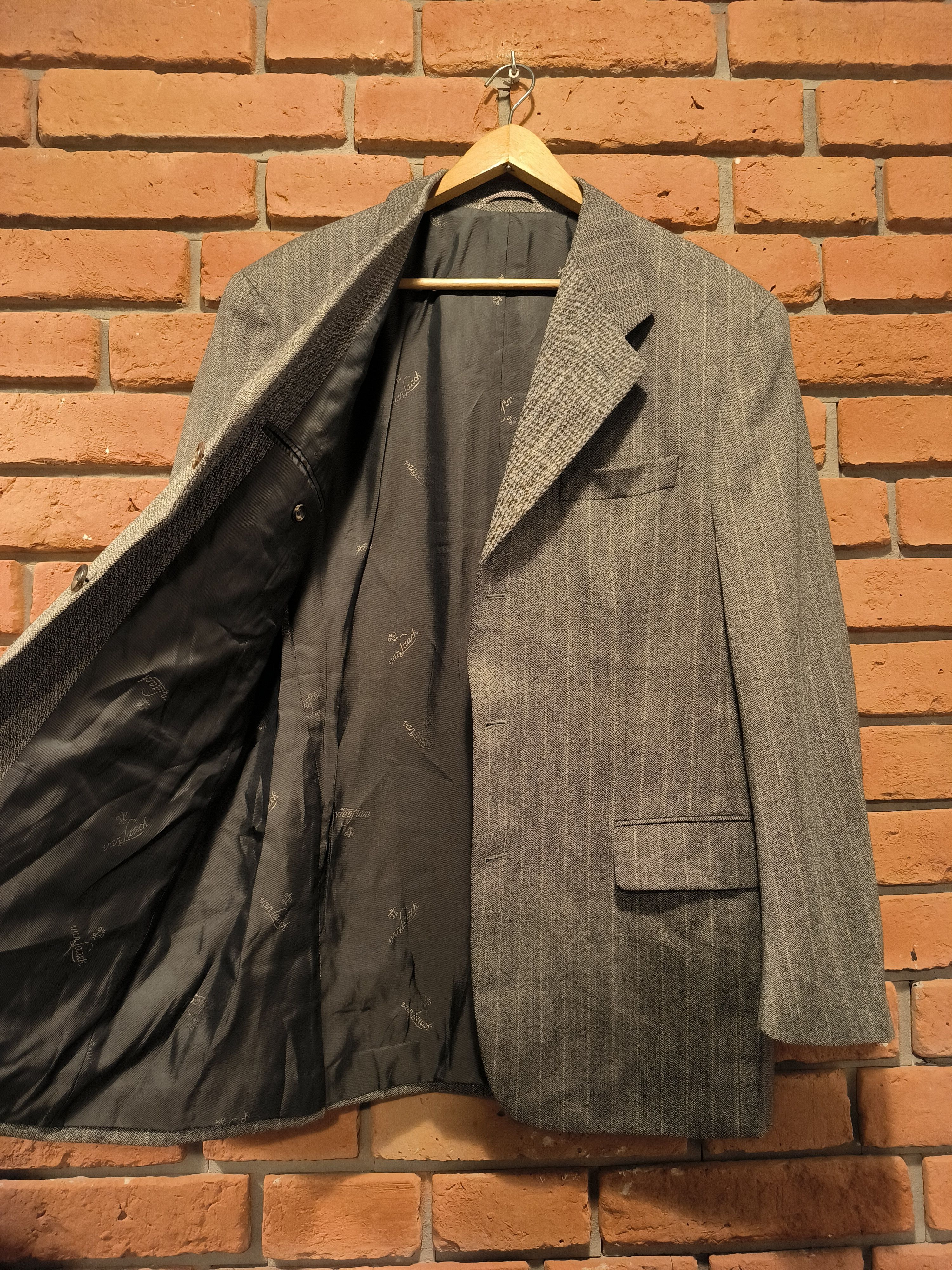 Designer Van Laack Suit Jacket Wool Monogram Multi Logo Striped Size 52S - 2 Thumbnail