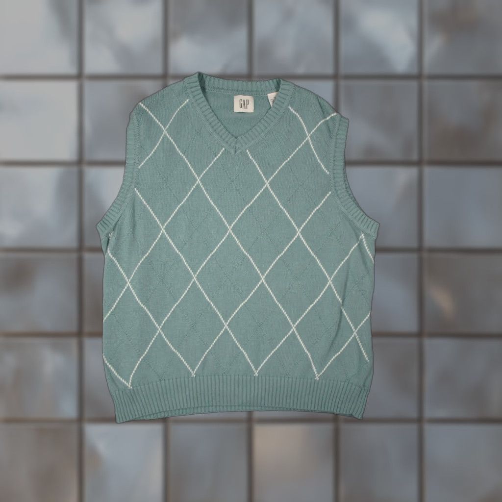 Gap VINTAGE Gap Sweater Mens XL Blue Argyle Vest Knit Pullover Sleeveless 90s Size US XL / EU 56 / 4 - 1 Thumbnail
