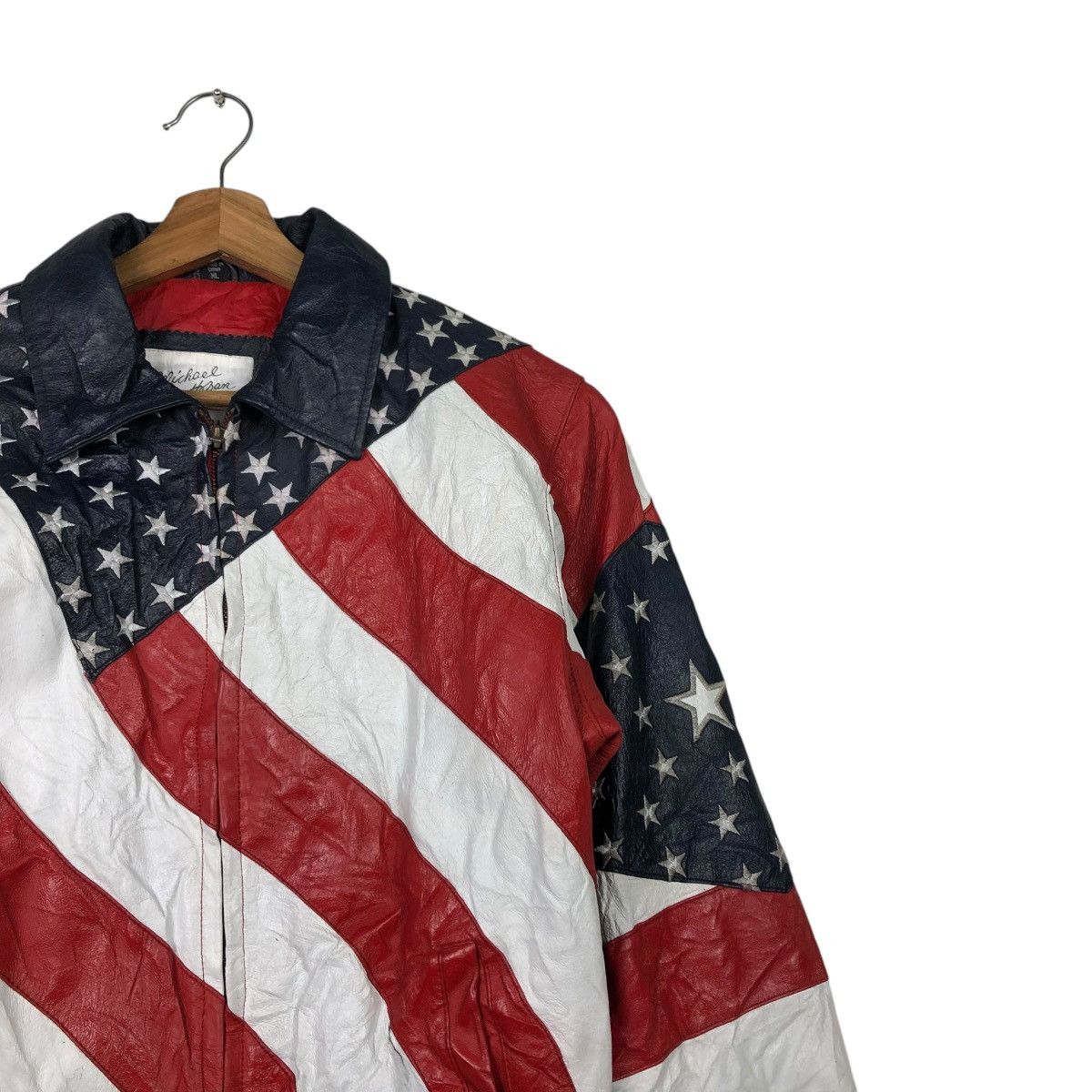 Michael Hoban 🔥VINTAGE LEATHER JACKET BOMBER MICHAEL HOBAN USA FLAG Size US M / EU 48-50 / 2 - 2 Thumbnail