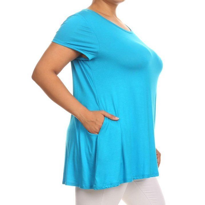 Other Women's Plus Size Turquoise Tunic Top With Pockets Scoop Nec Size XL / US 12-14 / IT 48-50 - 5 Thumbnail