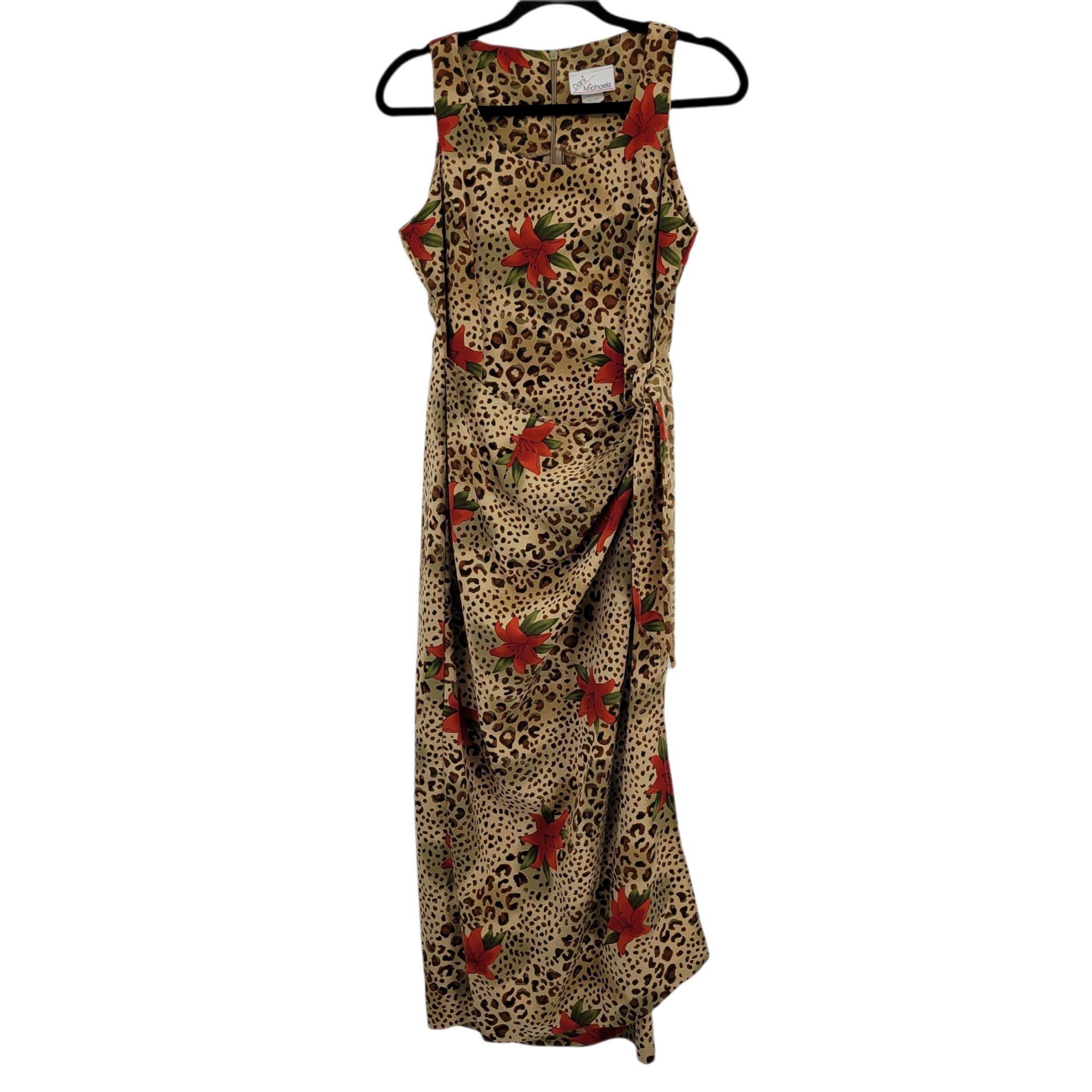 Vtg Holiday Hostess Maxi Dress Sz M Tan Leopard Red Lily Sid