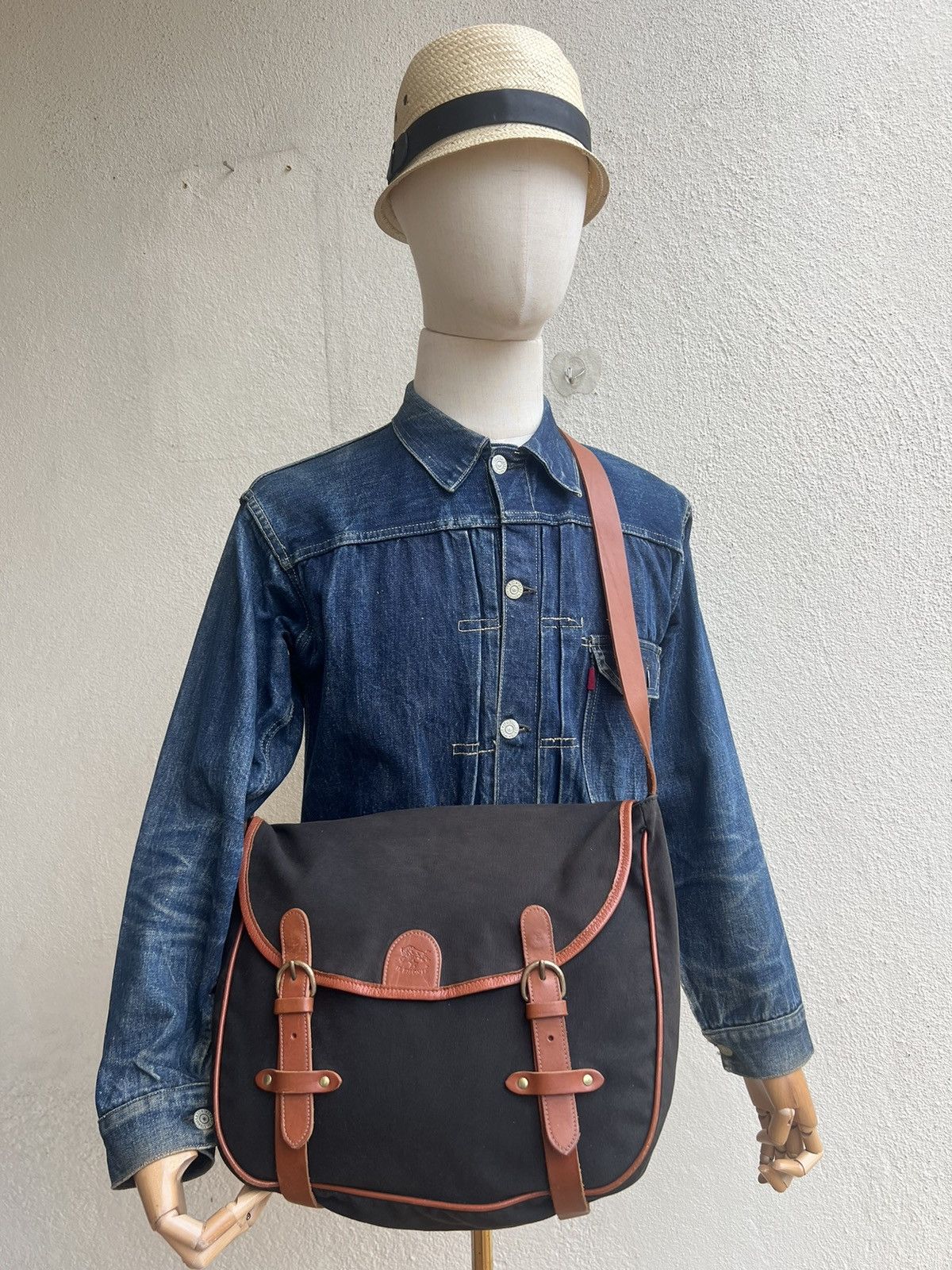 Il Bisonte × Leather Vintage il Bisonte Black Cotton Leather Messenger Bag Size ONE SIZE - 20 Thumbnail