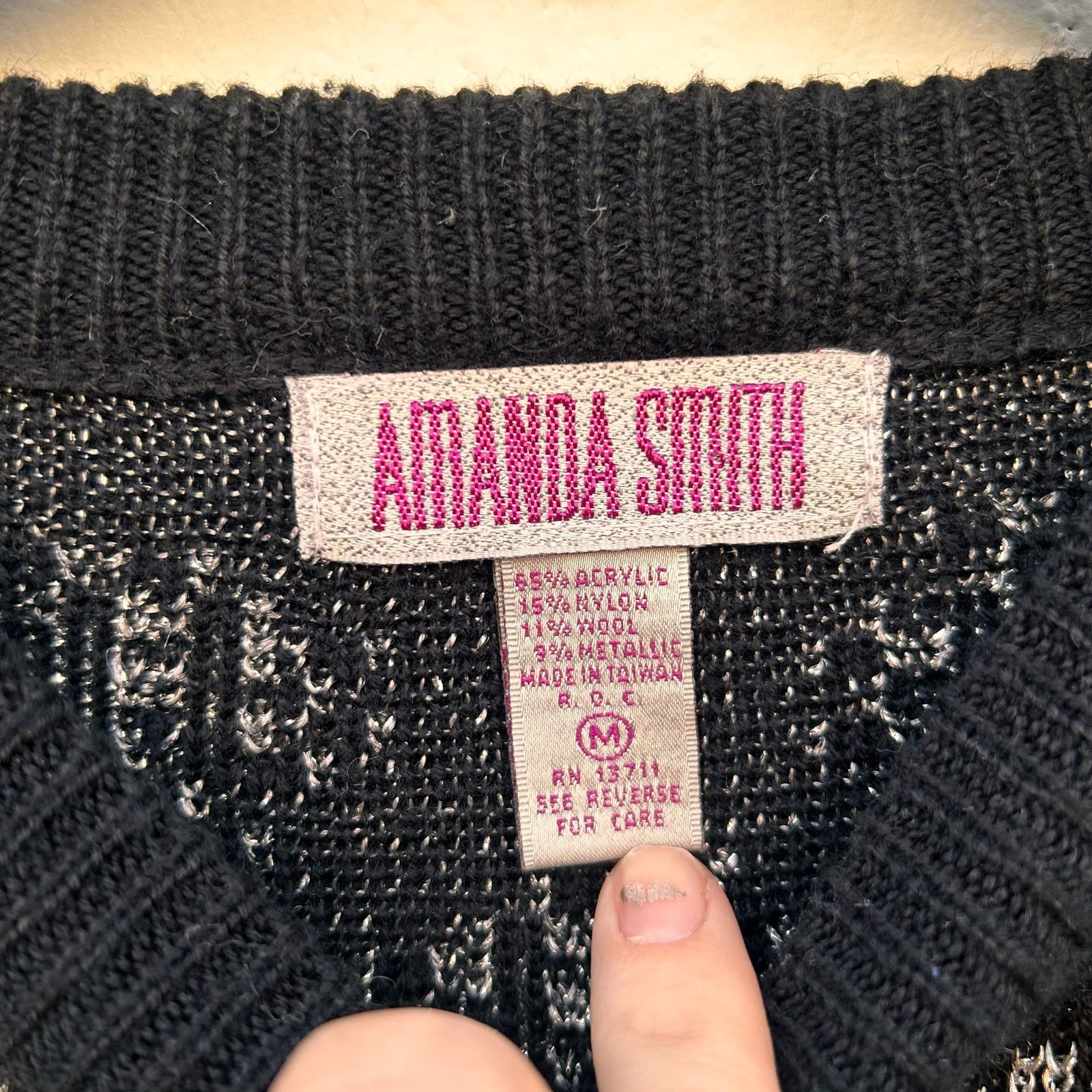 Vintage Amanda Smith Black Silver Snowflake Knitted Sweater S Size S / US 4 / IT 40 - 4 Thumbnail