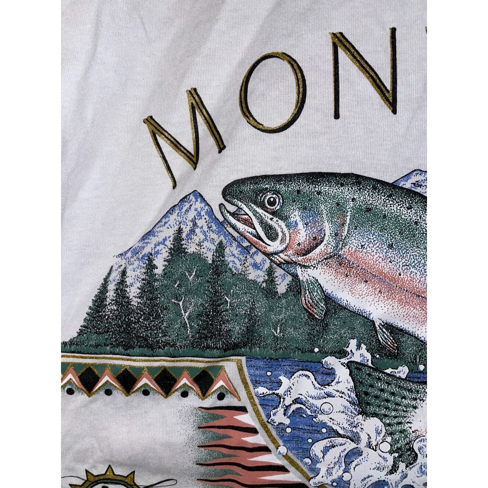 Jerzees VTG Test Print Shirt Virginia Montana Fish Trout White Tee Size US L / EU 52-54 / 3 - 7 Thumbnail