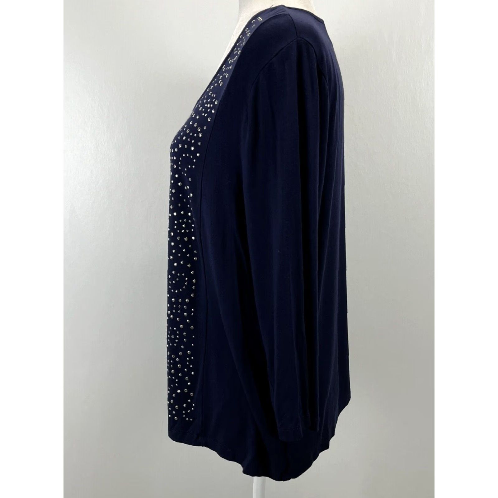 Vintage Chico's Studded Tunic Top Navy Blue Women's Casual Shirt Size 3 Size XS / US 0-2 / IT 36-38 - 2 Thumbnail