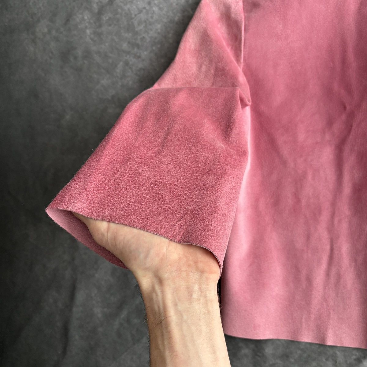 Designer Vintage Pink Suede Coat Made in Italy Cropped Peacock Blue Size XS / US 0-2 / IT 36-38 - 9 Thumbnail