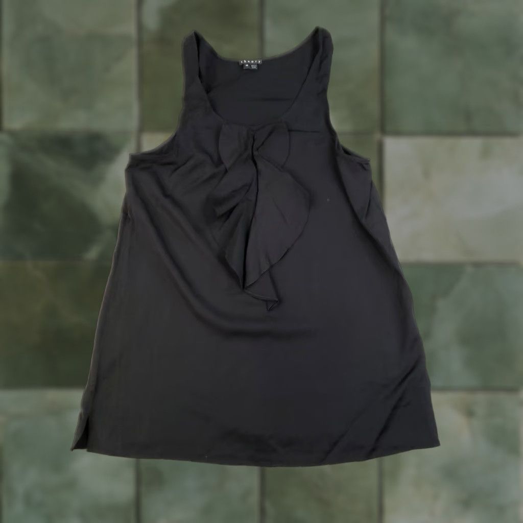 Theory Theory Tank Blouse Womens Medium Black Ruffle Front Sleeveless Top Shirt Stretch Size M / US 6-8 / IT 42-44 - 1 Thumbnail