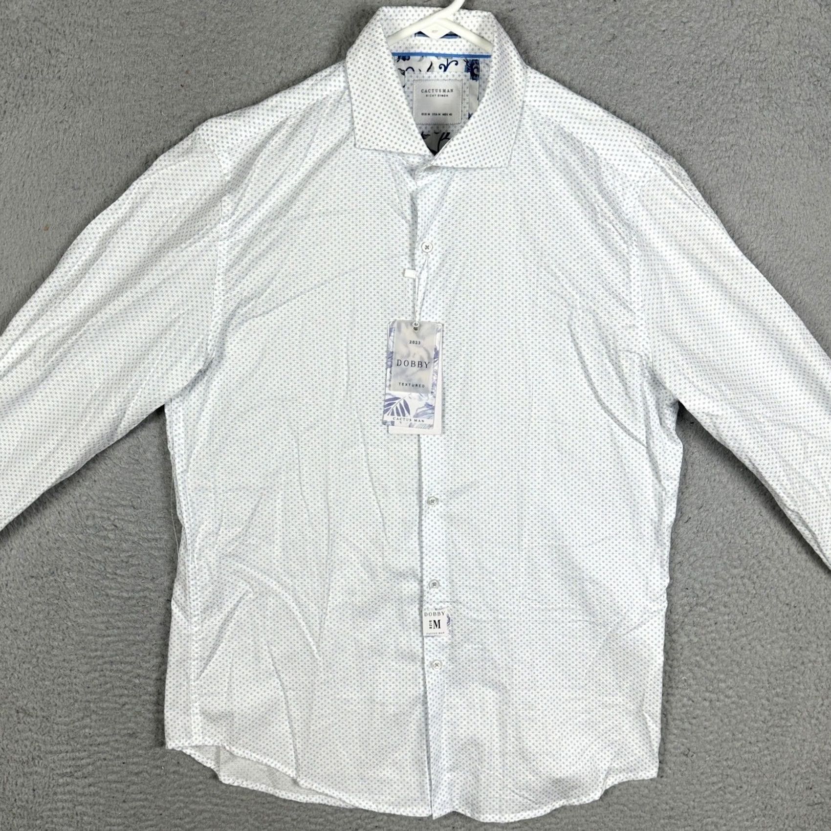Vintage Cactus Man Shirt Men Medium White Blue Geometric Dobby Button Up Long Sleeve Size US M / EU 48-50 / 2 - 3 Thumbnail