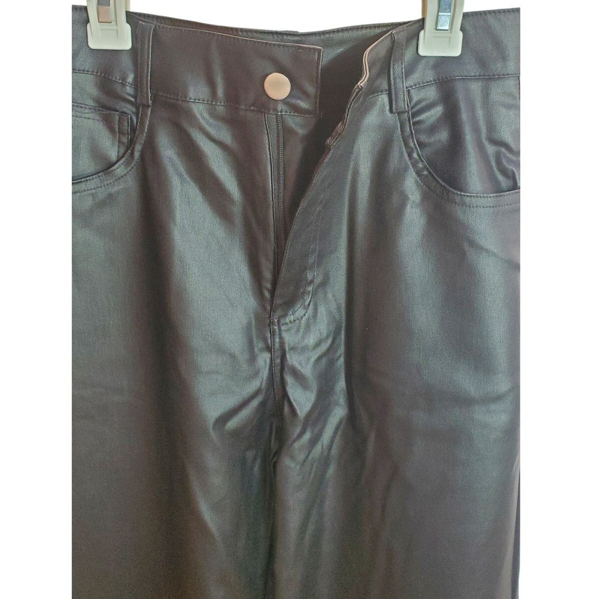Shein SHEIN Black Pleather Wide Leg Pants Pockets Large Size 28" / US 6 / IT 42 - 3 Thumbnail