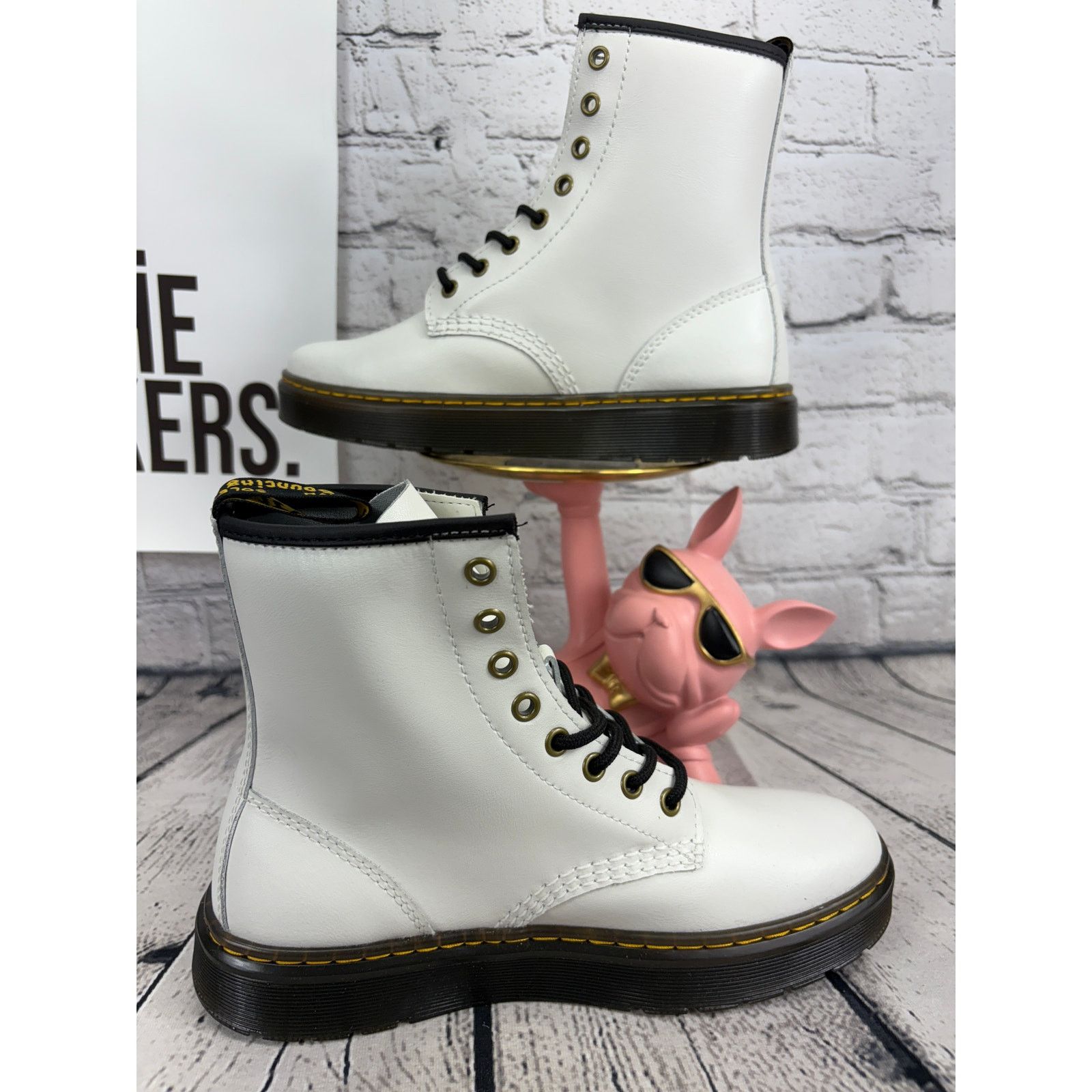 Dr. Martens Dr Martens Zavala Combat Boots Womens 8 White Black Leather Size US 8 / IT 38 - 1 Thumbnail