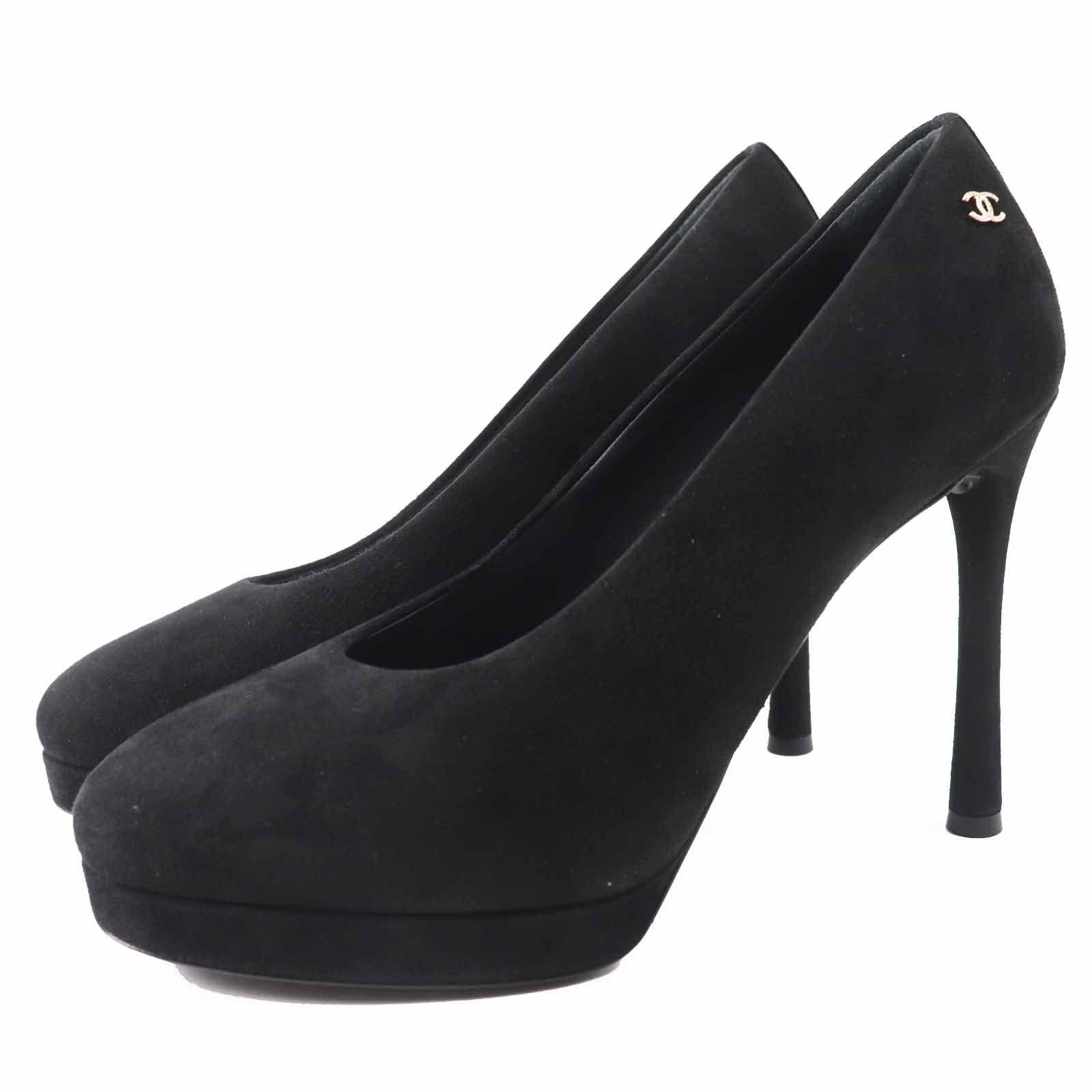 Chanel Chanel G45288 Stiletto Heels Suede Pumps Suede Shoes G45288 in Black, Women's