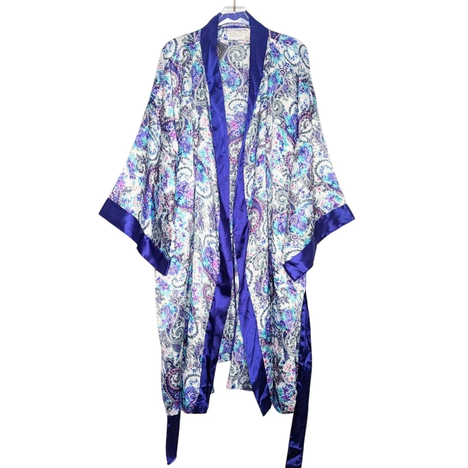 Vintage Vintage 80s Purple Floral Paisley Long Sleeve Tie Waist Robe Size ONE SIZE - 1 Thumbnail