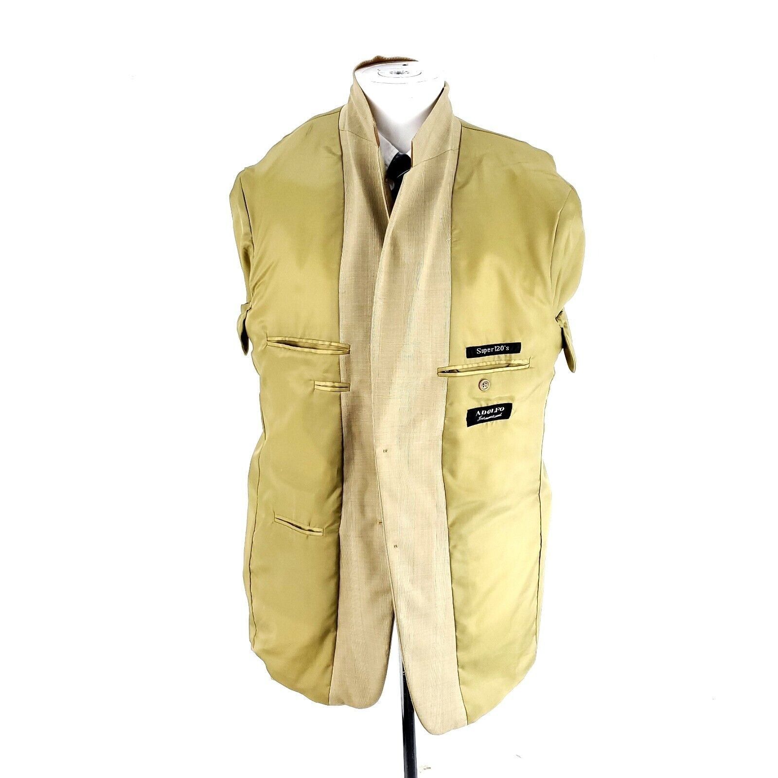 Designer Adolfo International Super 120s Wool 2 Button Blazer 42R Tan Size 42R - 9 Thumbnail