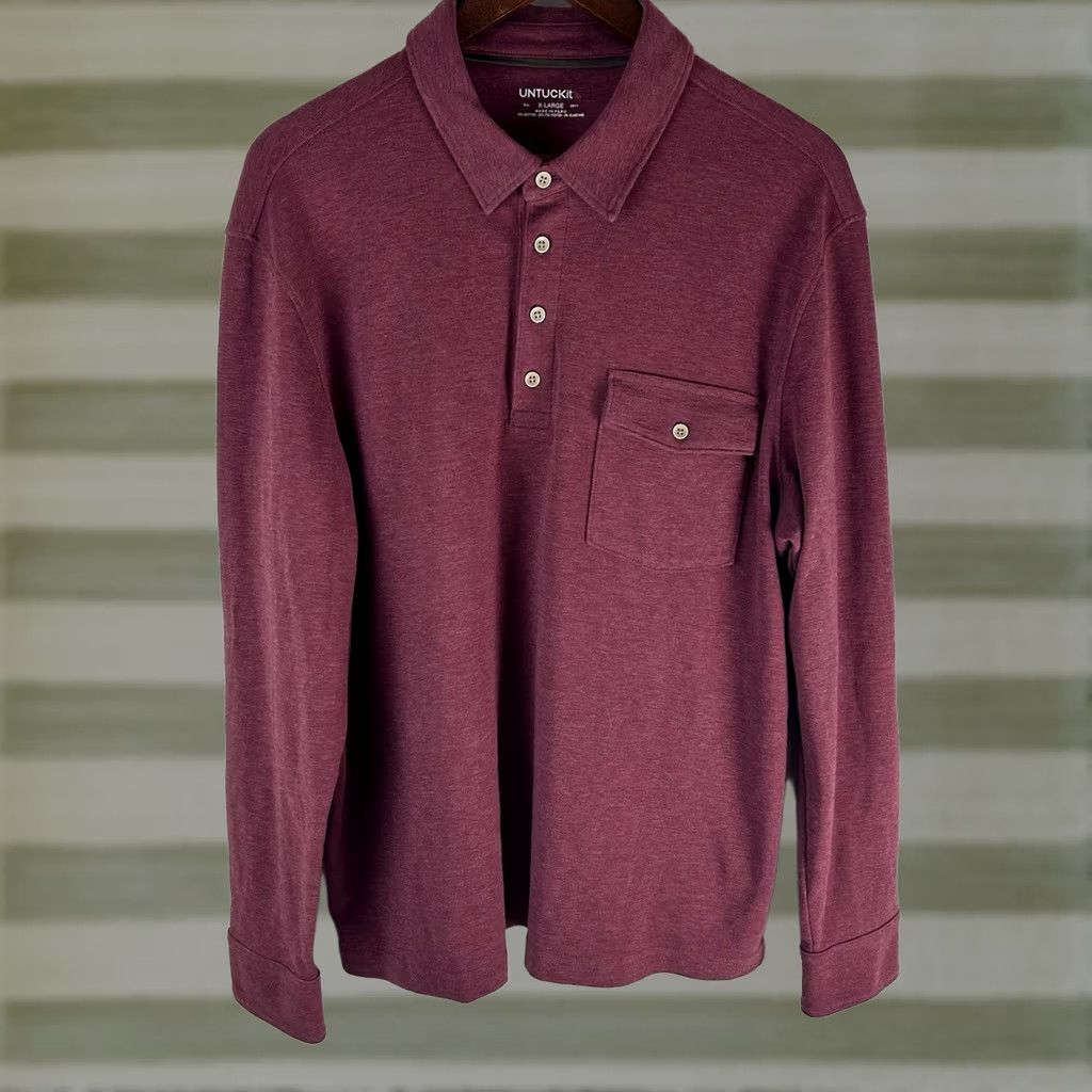 UNTUCKit UNTUCKit Polo Shirt Mens XL Red Solid Mathieu Regular Stretch Casual Long Sleeve Collared Pullover Size US XL / EU 56 / 4 - 1 Thumbnail