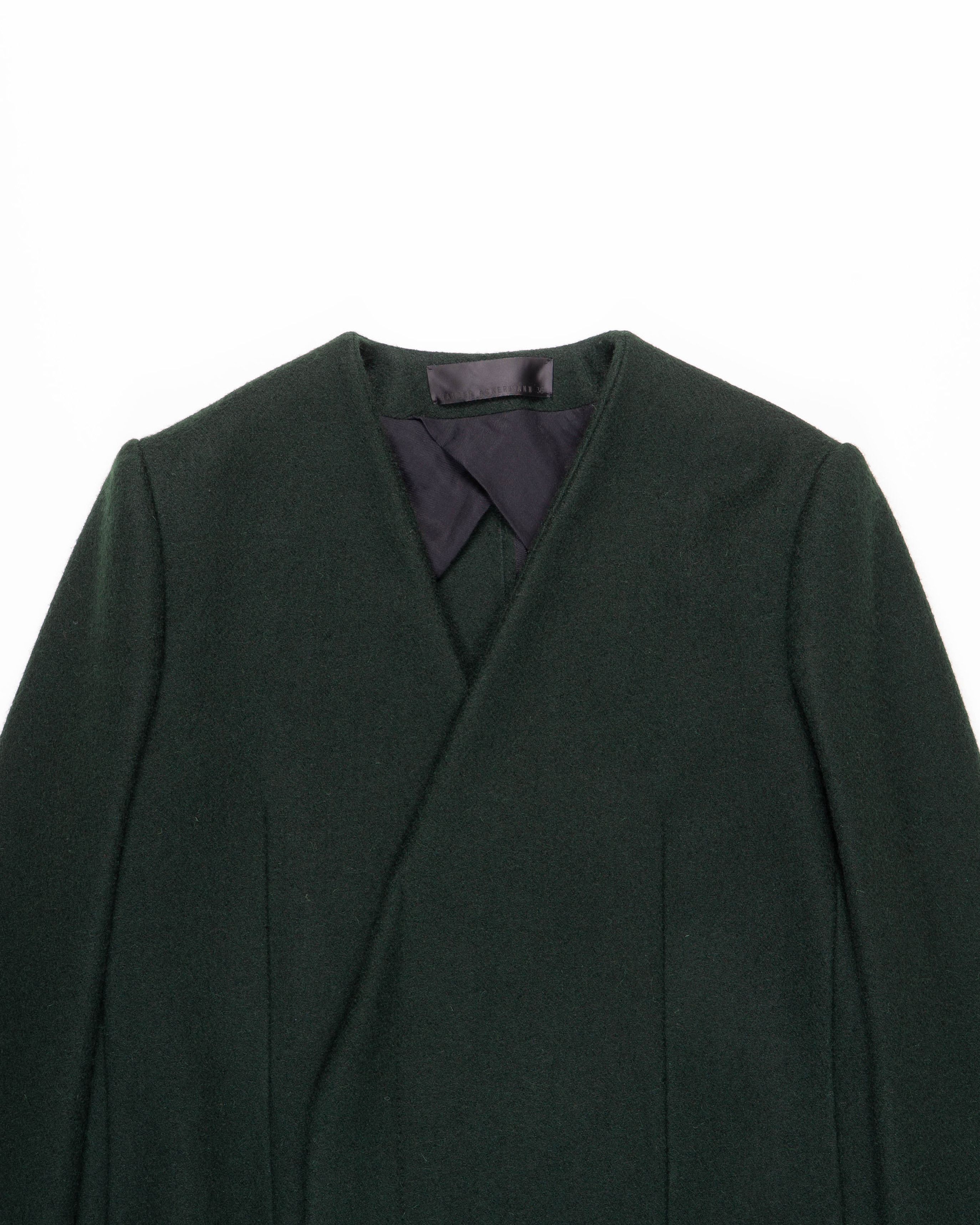 Haider Ackermann FW13 Collarless Overcoat in Green Wool Size S / US 4 / IT 40 - 3 Thumbnail