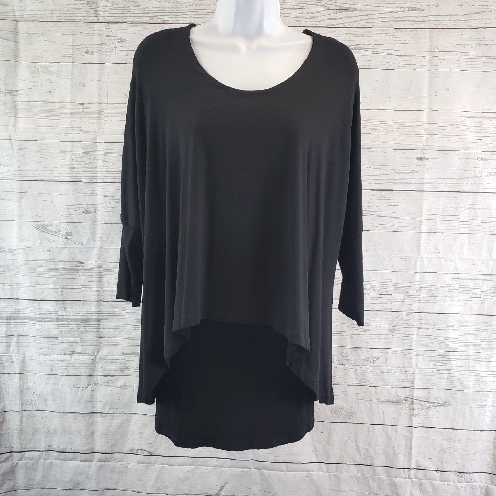 Vintage Testimony Los Angeles Womens Tunic Top Sz Small Black 3/4 Sleeve Rayon Blouse Size S / US 4 / IT 40 - 2 Thumbnail