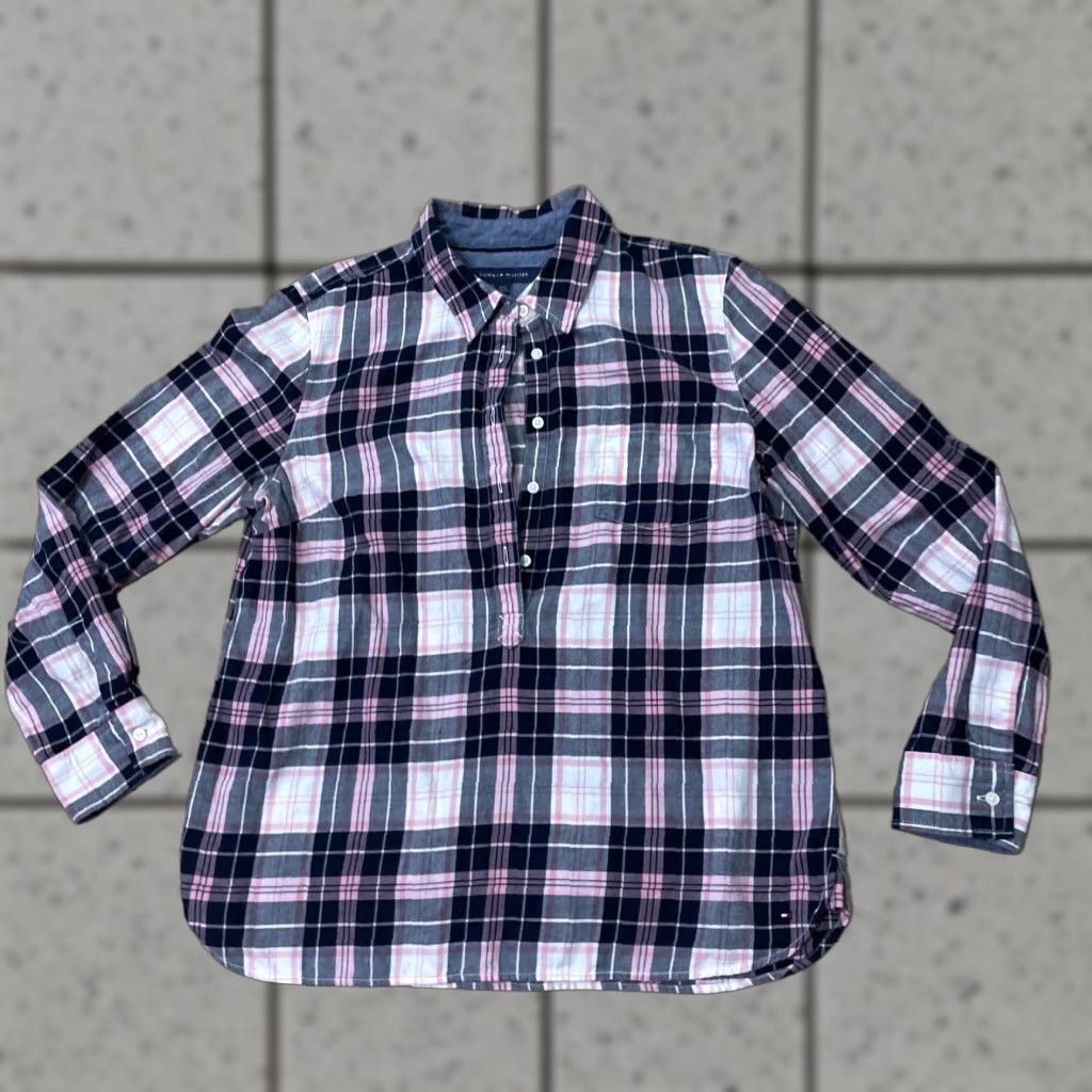 Tommy Hilfiger TOMMY HILFIGER Henley Shirt Women L Pink Plaid Western Surf Girl Y2K Sporty All Seasons Breathable Button-Up Casual Shirt Size L / US 10 / IT 46 - 1 Thumbnail