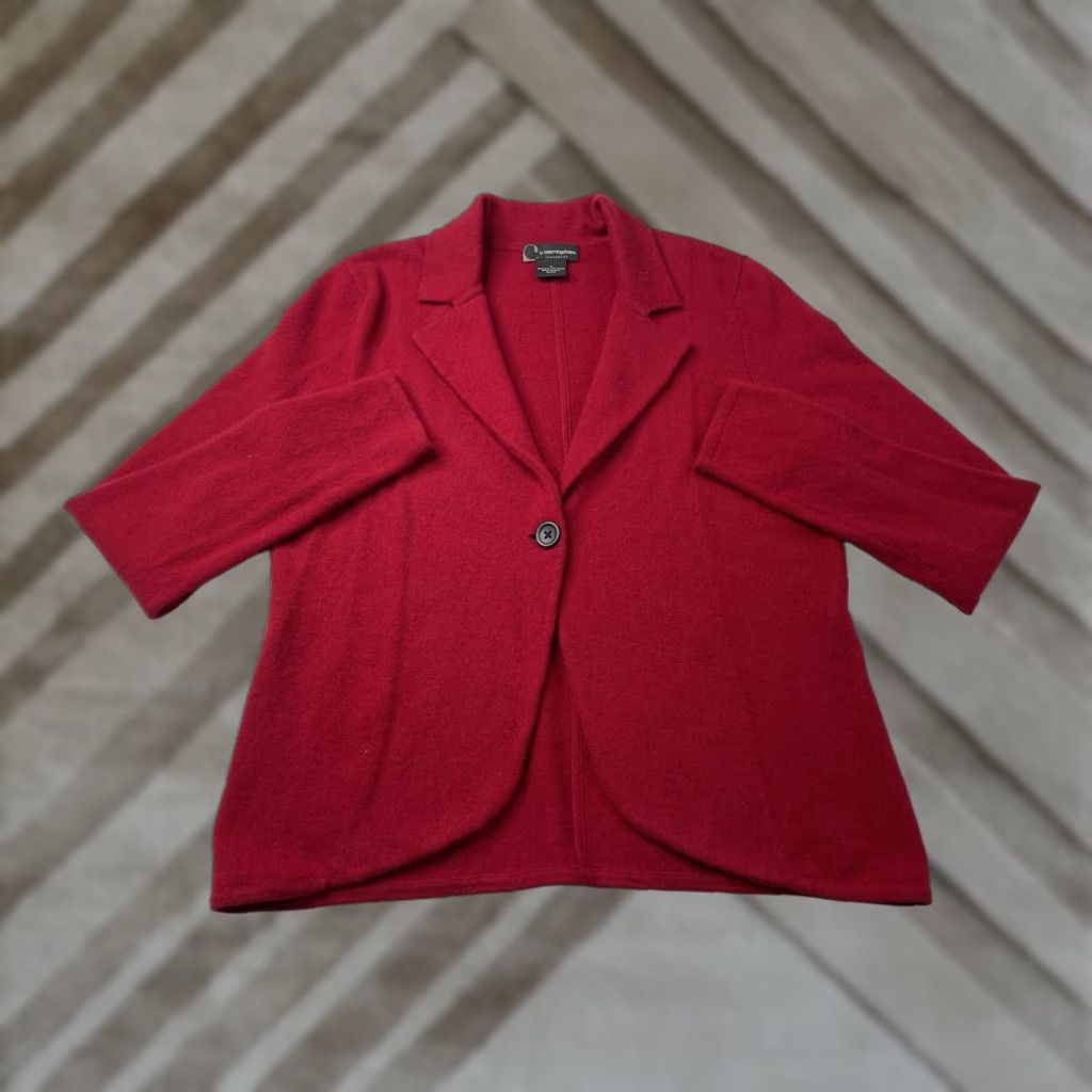 Bloomingdale's C by Bloomingdales Sweater Women Medium Red Cashmere Cardigan Blazer Jacket Size M / US 6-8 / IT 42-44 - 1 Thumbnail