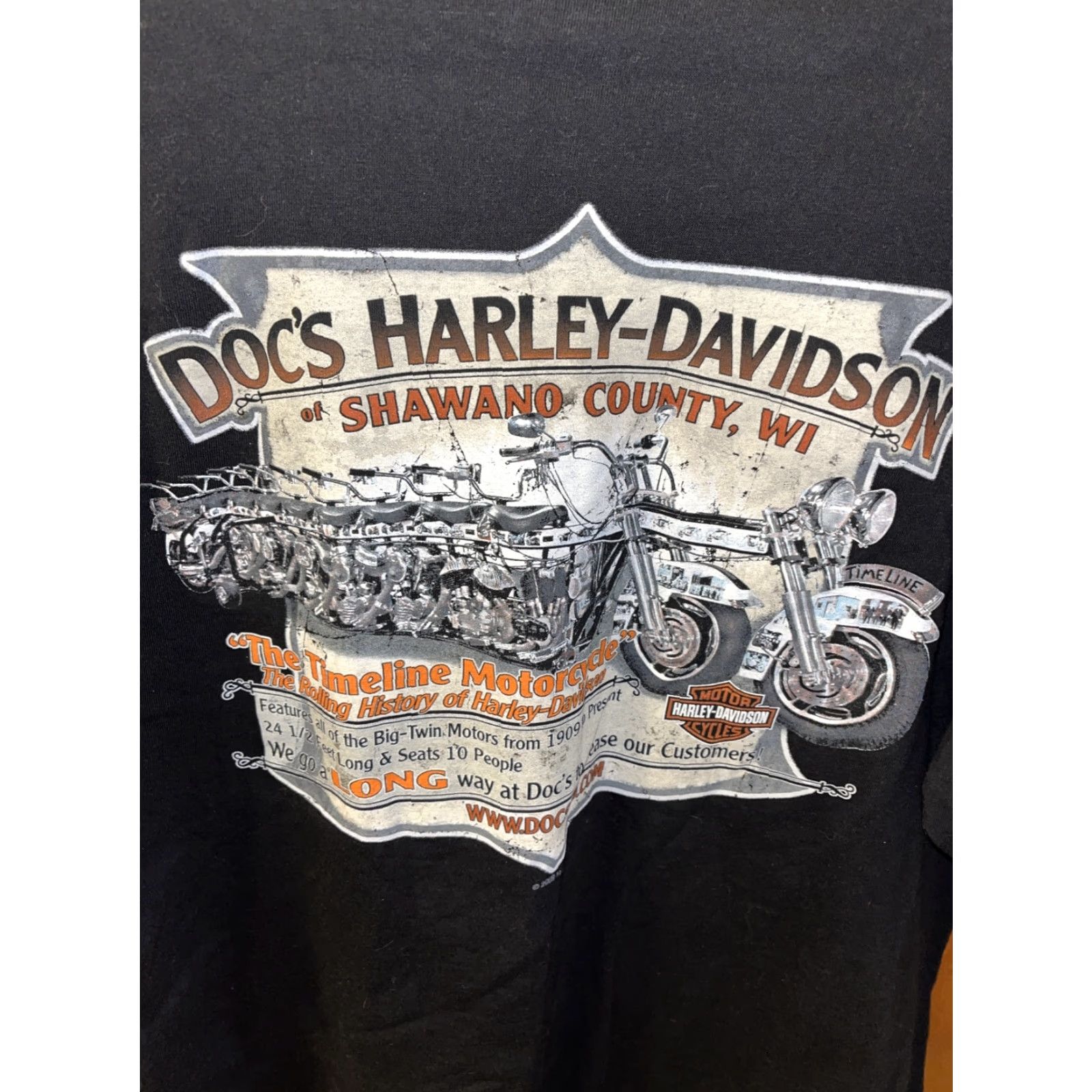 Harley Davidson Harley-Davidson T-Shirt Men XL Black Double-Sided Shawano County WI Motorcycle Biker USA 2000s Size US XL / EU 56 / 4 - 4 Thumbnail