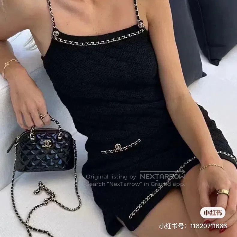 Chanel Chanel Black leather chain cashmere strap dress Size XS / US 0-2 / IT 36-38 - 9 Thumbnail