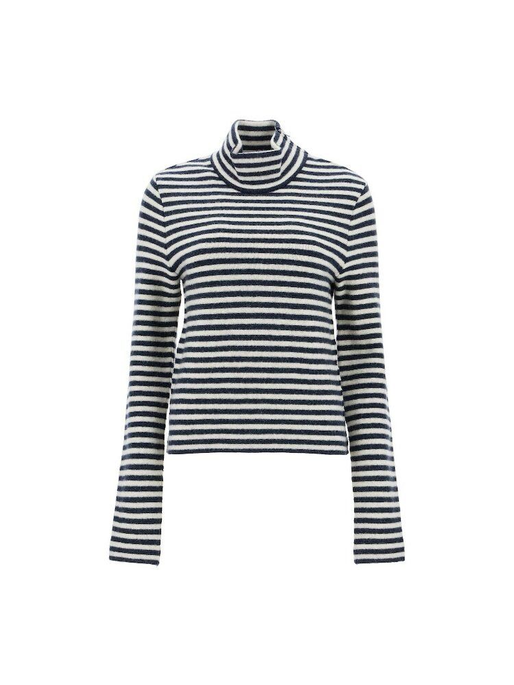 o1s22i1n0125 Hi-neck Sweater in White Blue