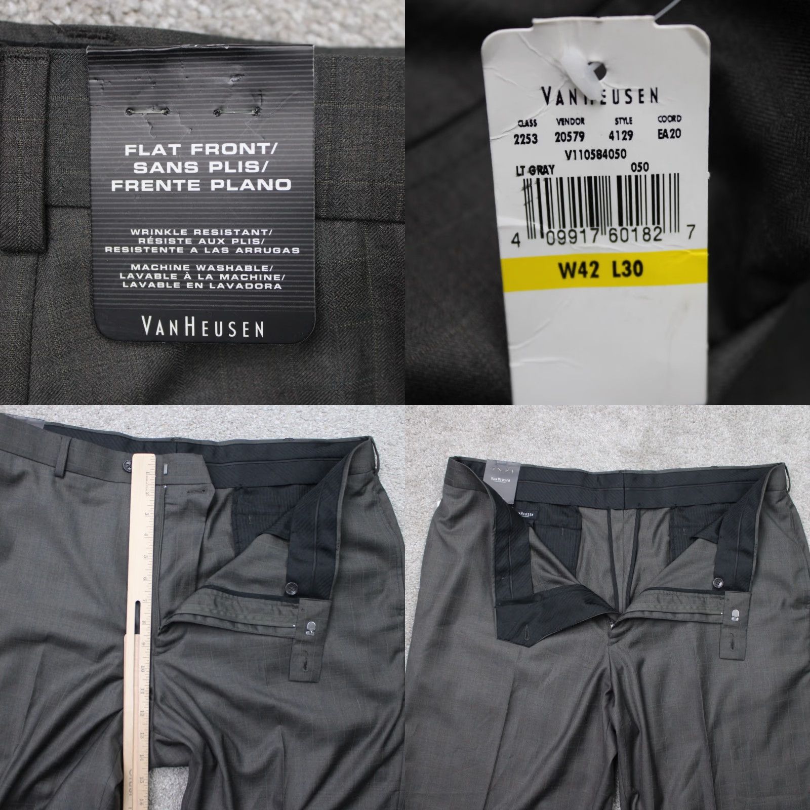 Van Heusen Van Heusen Dress Pants Men 42x30 Gray Check Flat Front Wrinkle Resistant Size US 42 / EU 58 - 8 Thumbnail