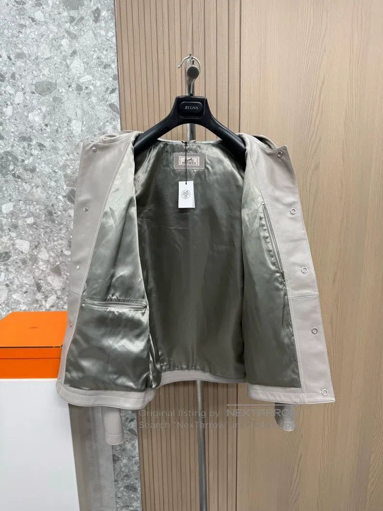 Hermes Hermes 24 Spring-Summer Light Grey Leather Jacket, Calfski Size US M / EU 48-50 / 2 - 4 Thumbnail