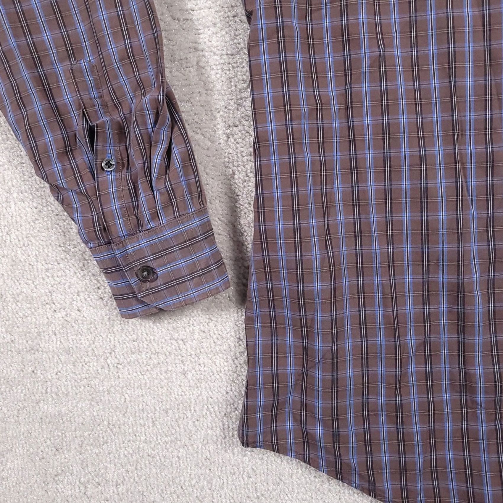 Gap Gap Button Up Shirt Mens Large 16-16.5 Brown Blue Check Long Sleeve Non-Iron Pocket Casual Workwear Shirt Size US L / EU 52-54 / 3 - 4 Thumbnail