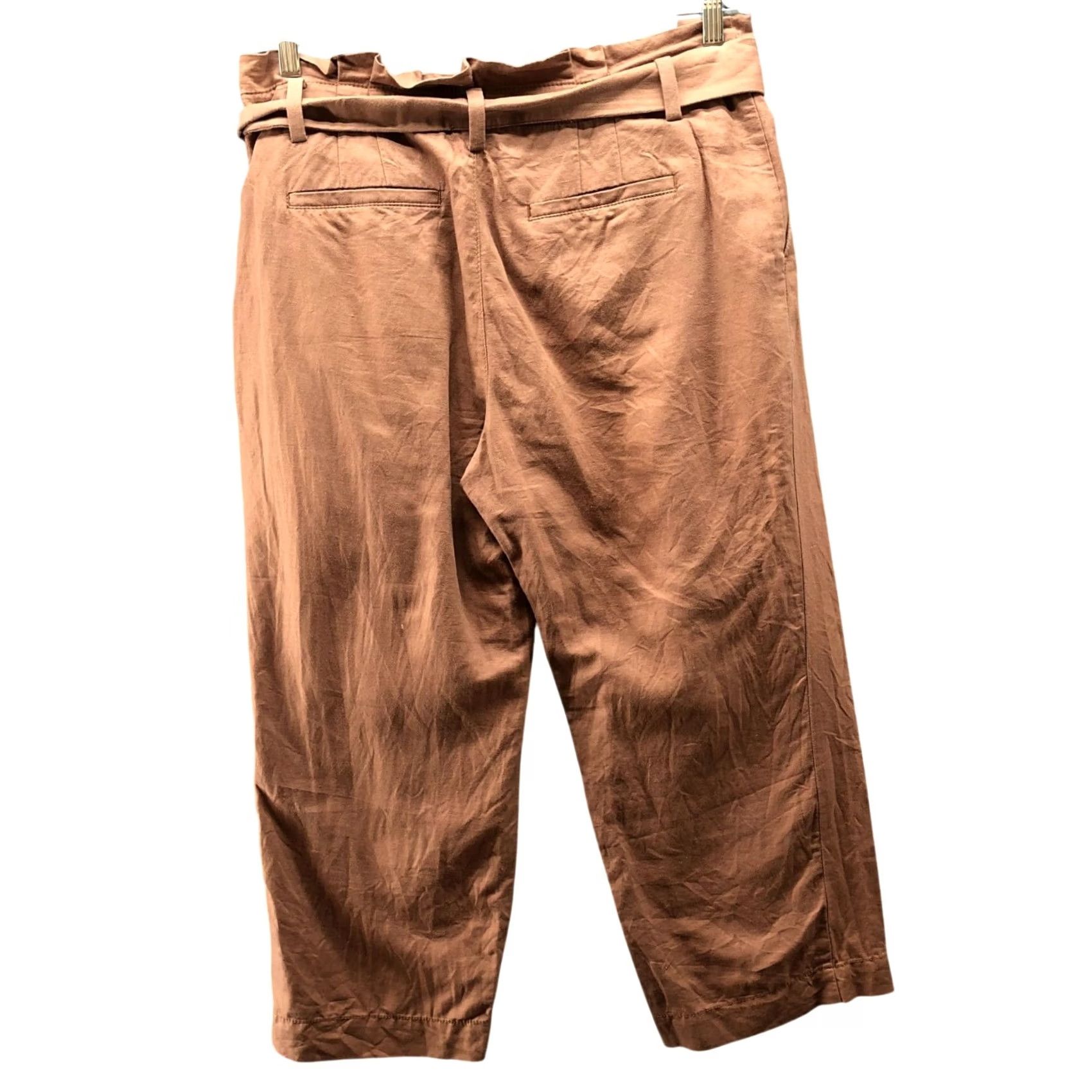 Loft VINTAGE Vogue? Loft Cotton Linen Tie Waist Pants Womens 12P Tan Brown Pleated Front Cropped Size 34" / US 12 / IT 48 - 2 Thumbnail