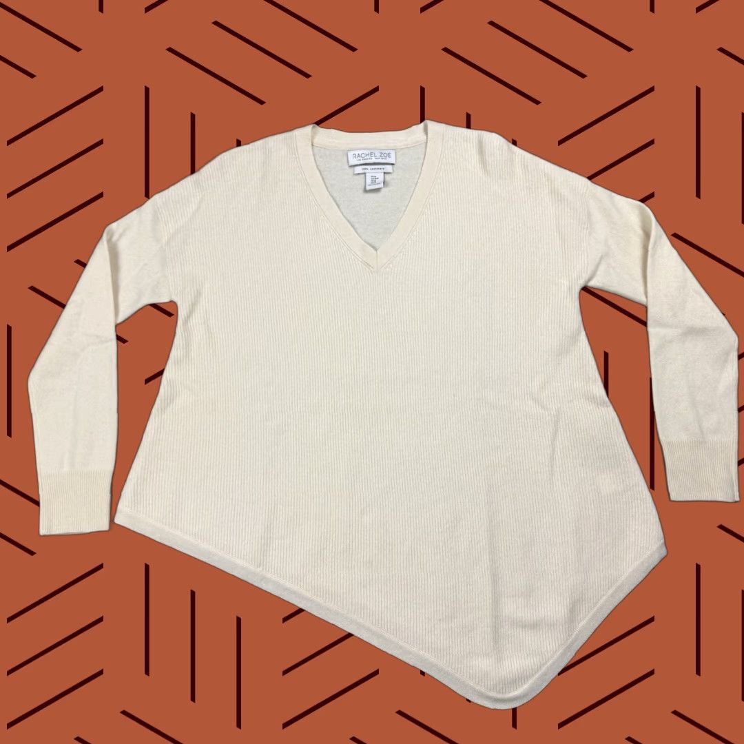 RACHEL ZOE Cashmere Sweater V-Neck Pullover Ivory M Regular Long Sleeve Womens